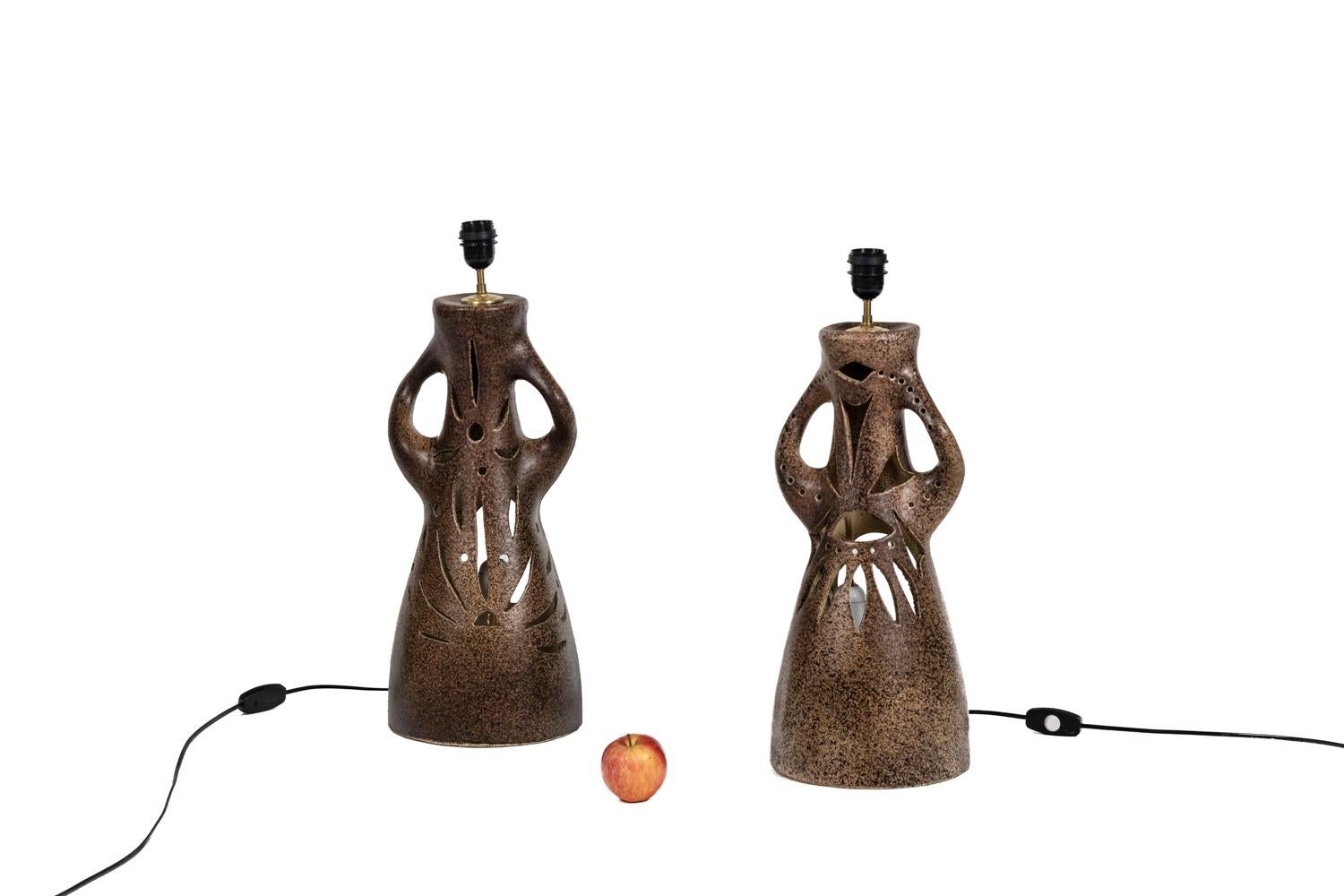 Bastian Le Pemp, Pair of Lamps in Terracotta, 1970s For Sale 4