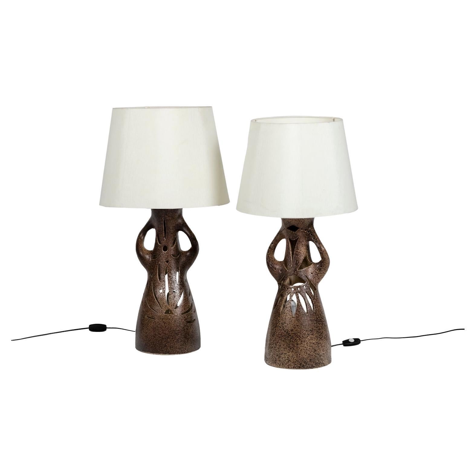 Bastian Le Pemp, Pair of Lamps in Terracotta, 1970s For Sale