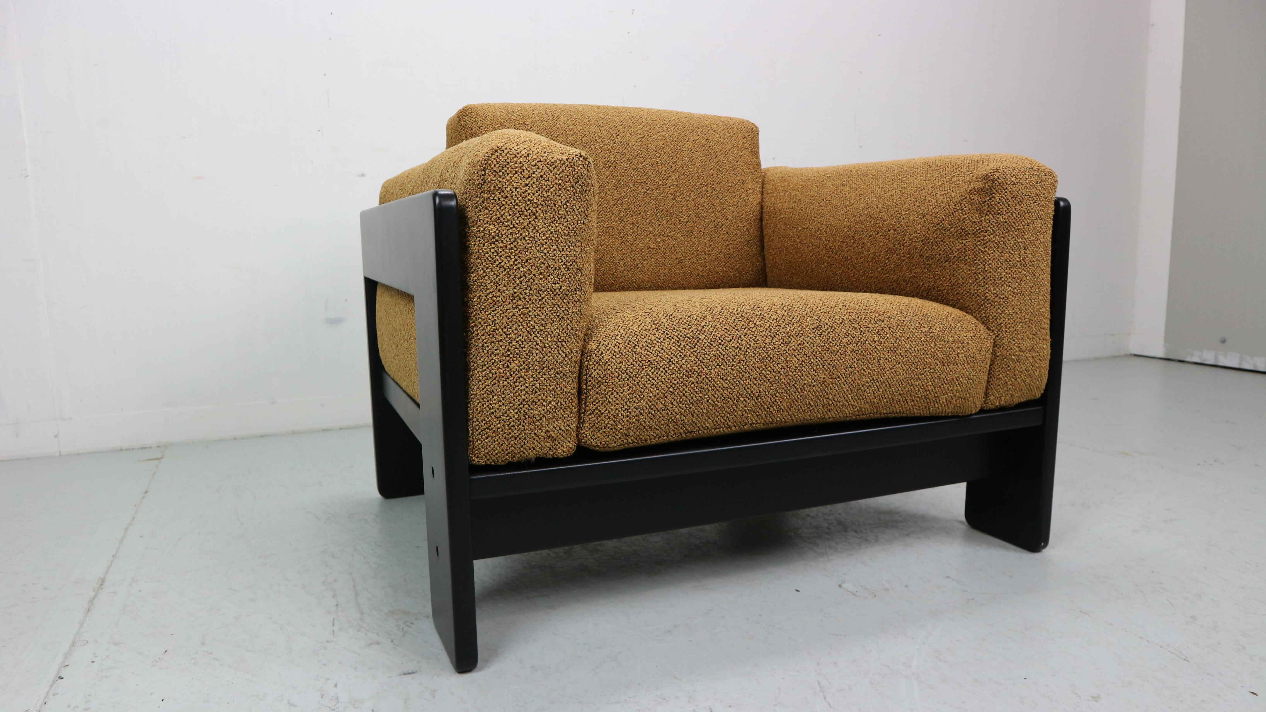 Mid-Century Modern Bastiano Armchair by Afra E Tobia Scarpa for Gavina 70s newly upholstered.