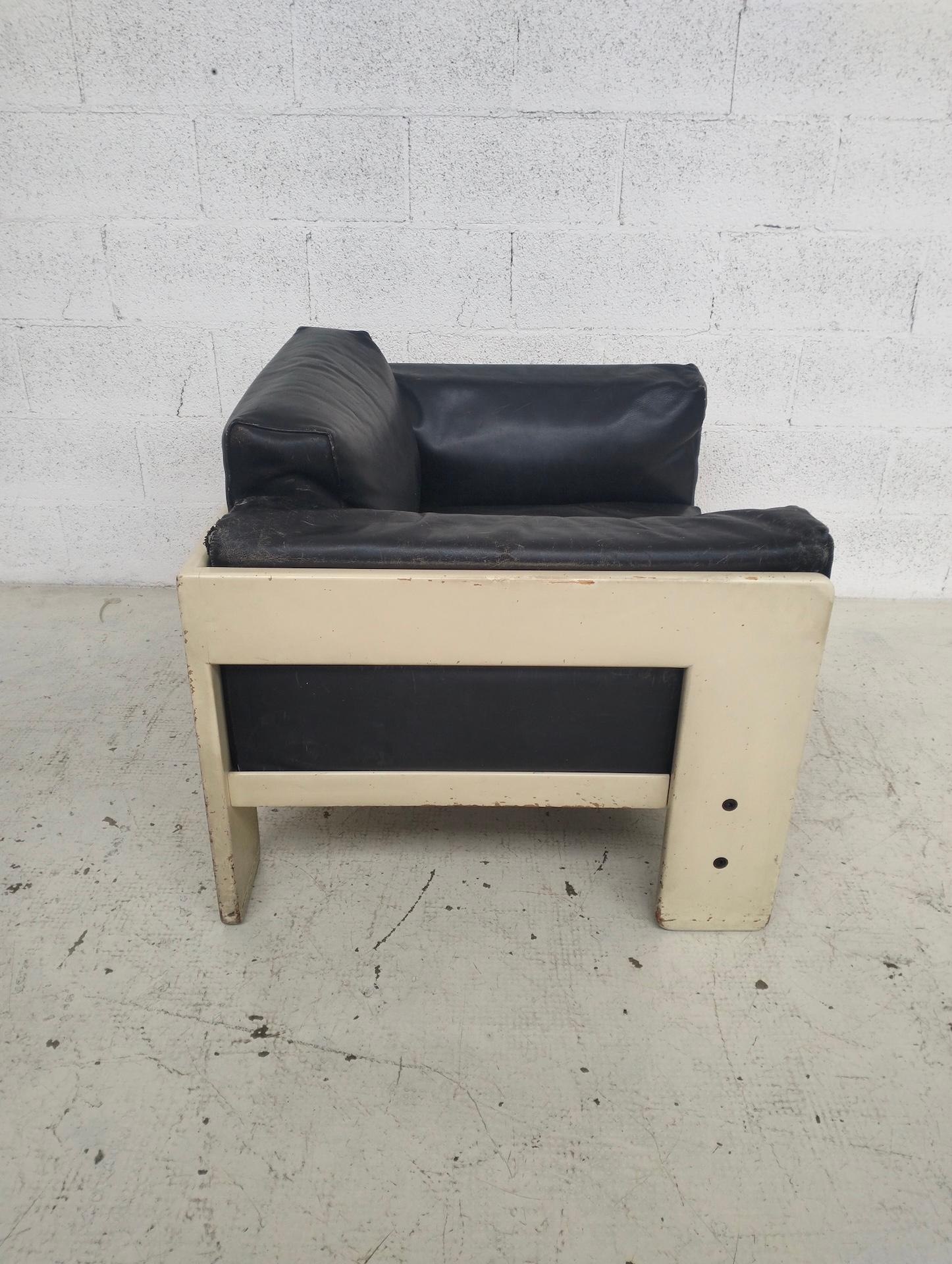 Mid-Century Modern Bastiano leather armchair by Afra e Tobia Scarpa for Gavina 60s, 70s For Sale