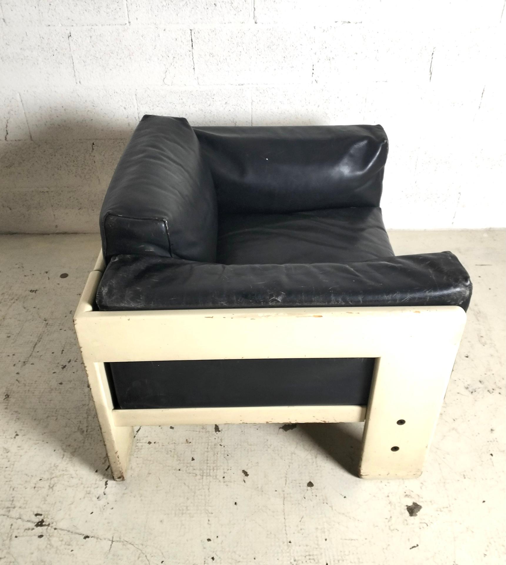 Bastiano leather armchair by Afra e Tobia Scarpa for Gavina 60s, 70s In Good Condition For Sale In Padova, IT