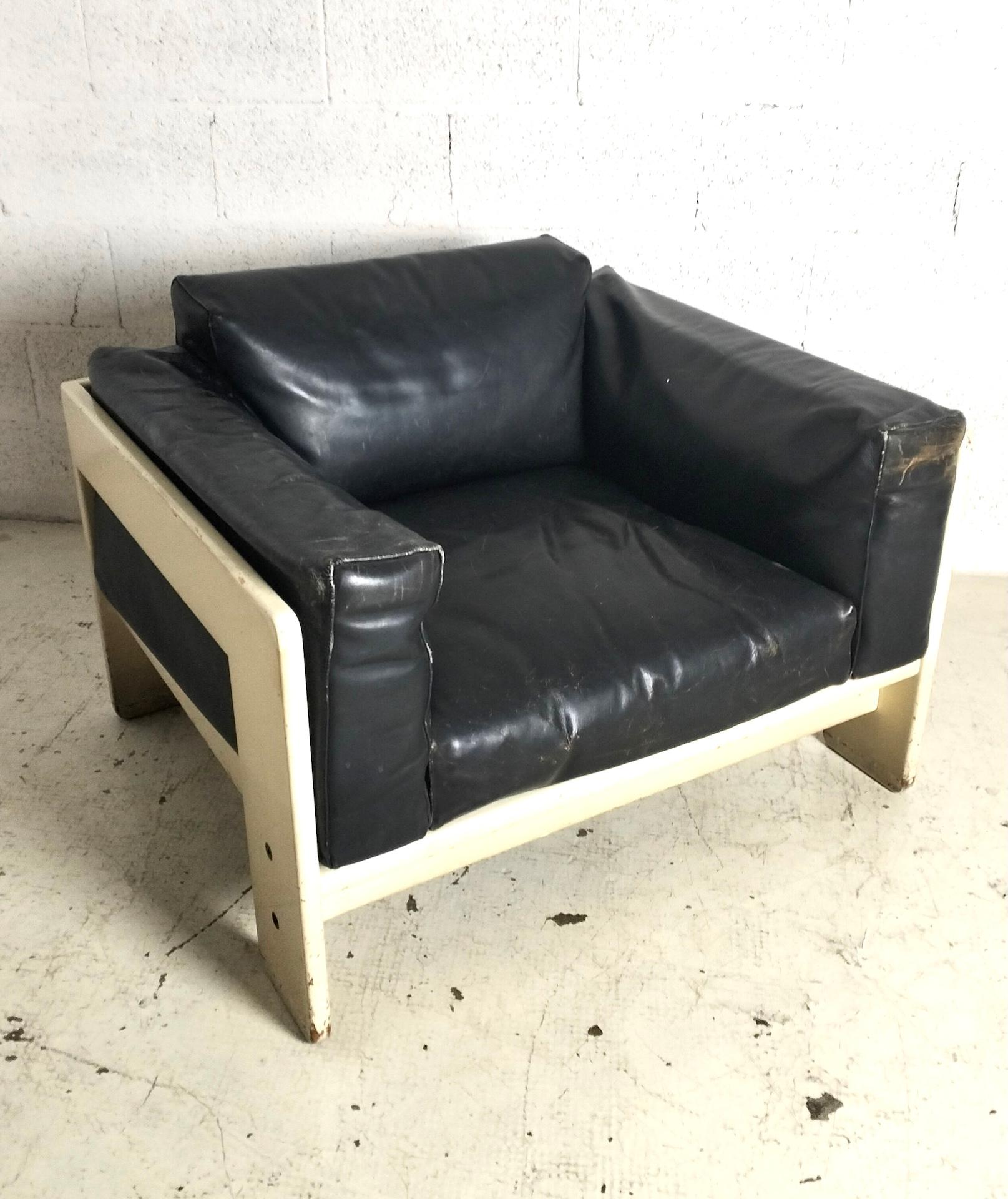 Bastiano leather armchair by Afra e Tobia Scarpa for Gavina 60s, 70s For Sale 1