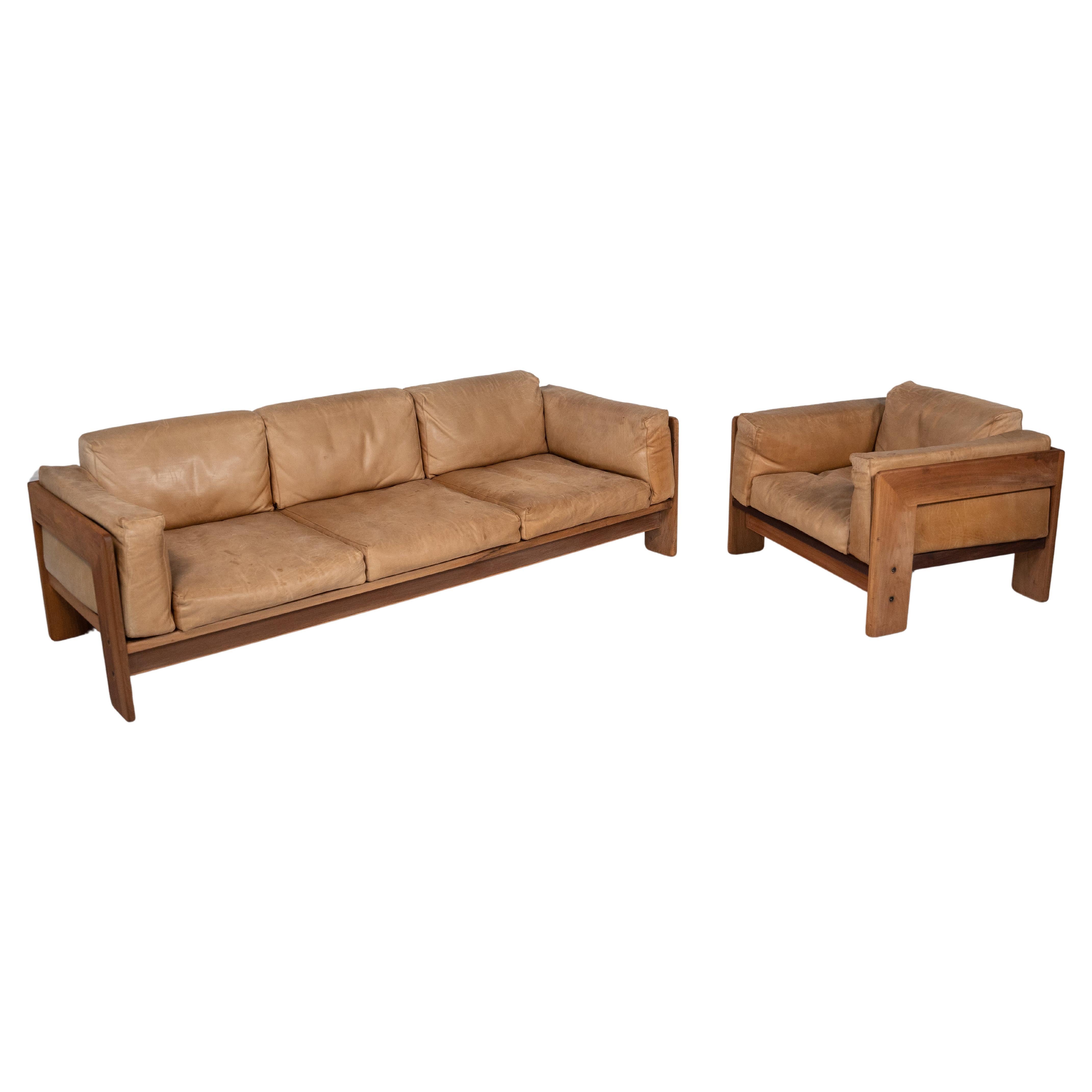 "Bastiano" Seating Set by Tobia Scarpa For Gavina, Wood and Leather, Italy, 1960 For Sale