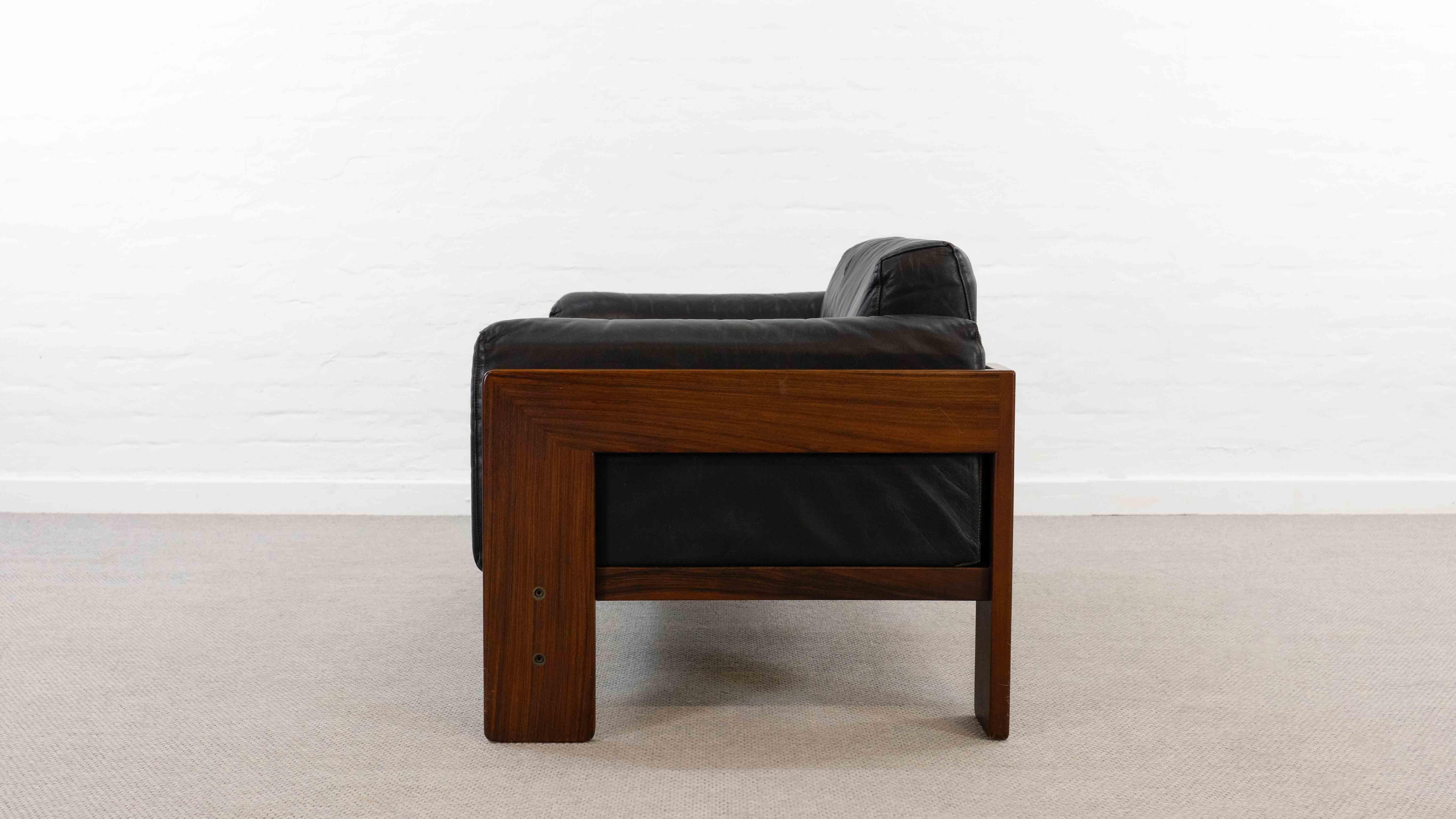 Mid-Century moderno Divano Bastiano di Tobia Scarpa per Gavina in pelle nera in vendita