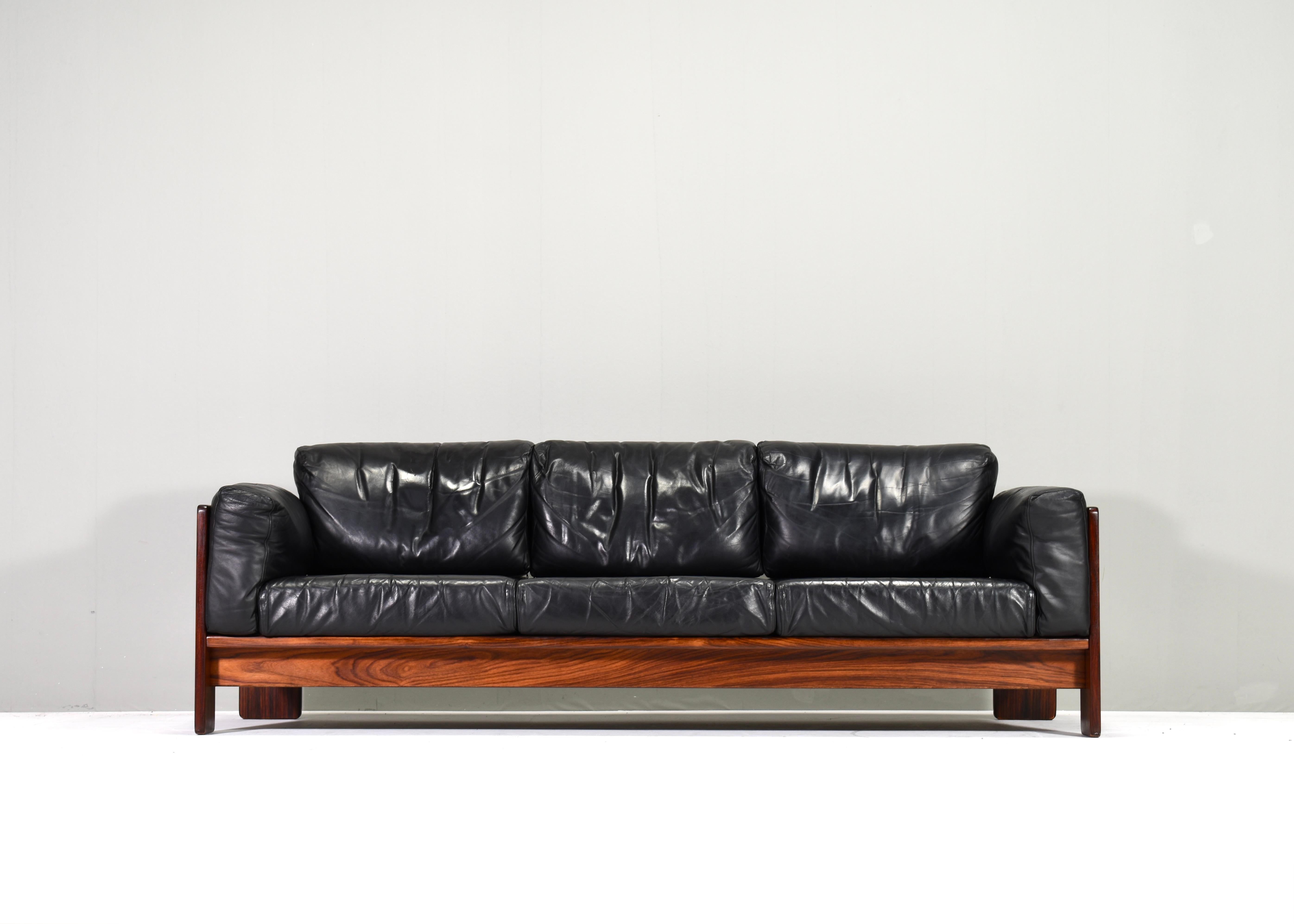 Italian BASTIANO Sofa in black leather by Afra and Tobia Scarpa for KNOLL – Italy, 1962 For Sale