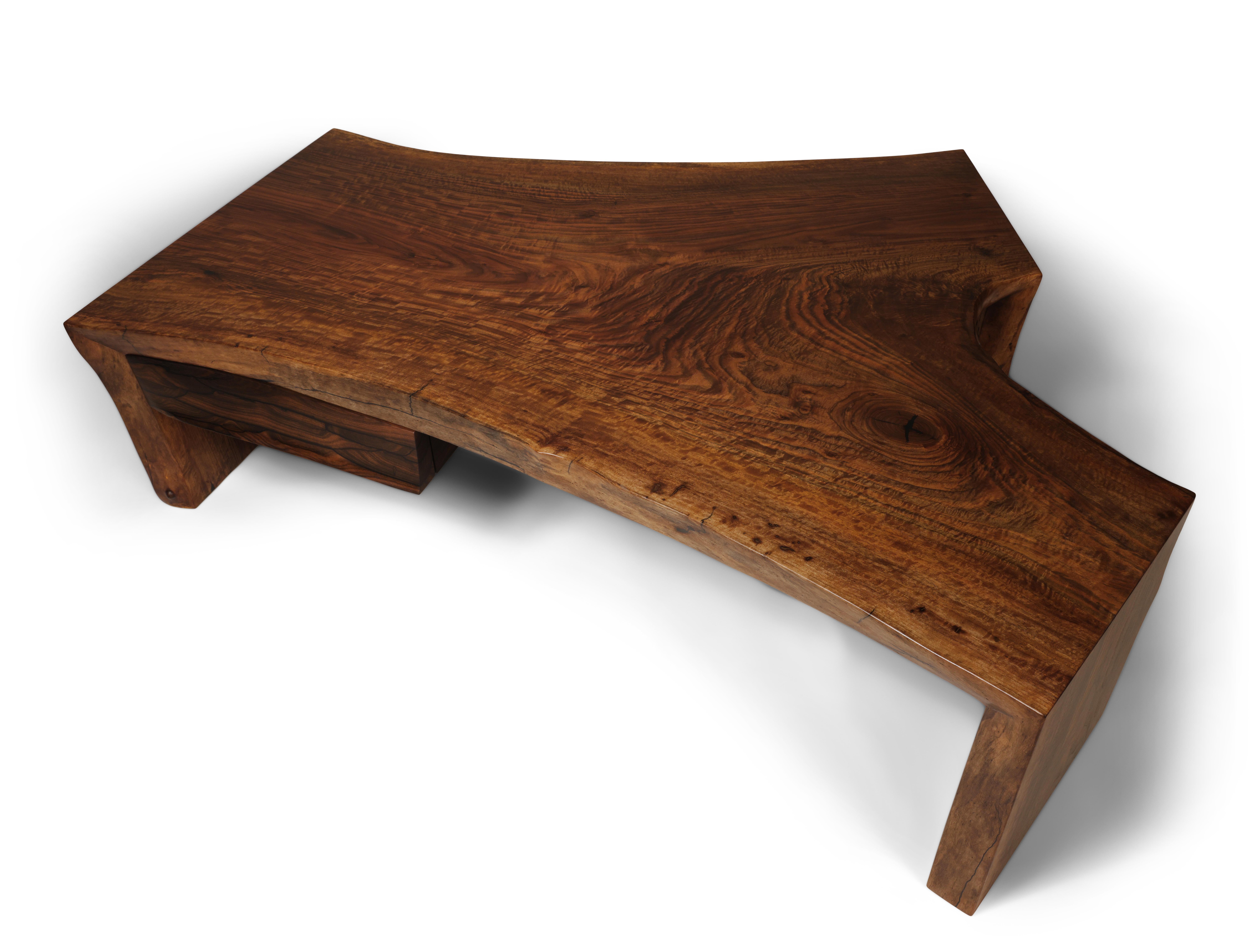 Hand-Crafted Bastogne Walnut Single Slab Live Edge Coffee Table, in Stock For Sale