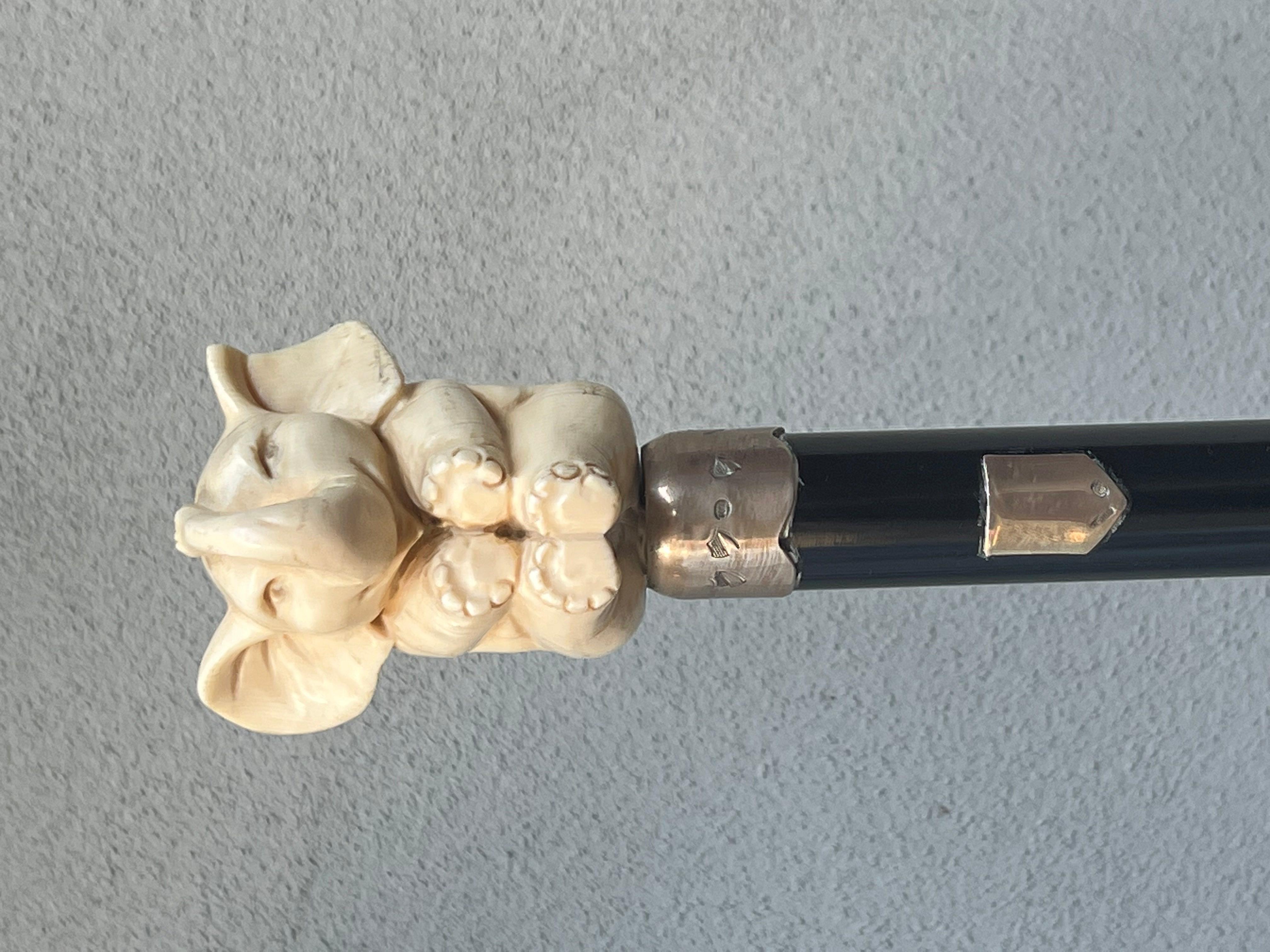 Silver bastone in osso - testa di elefante - elephant - osso - argento - xx Secolo  For Sale
