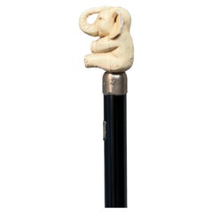 bastone in osso - testa di elefante - elephant - osso - argento - xx Secolo
