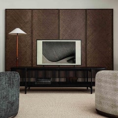 Bastone Low Sideboard with Doors in Black Stained Oak by Poiat