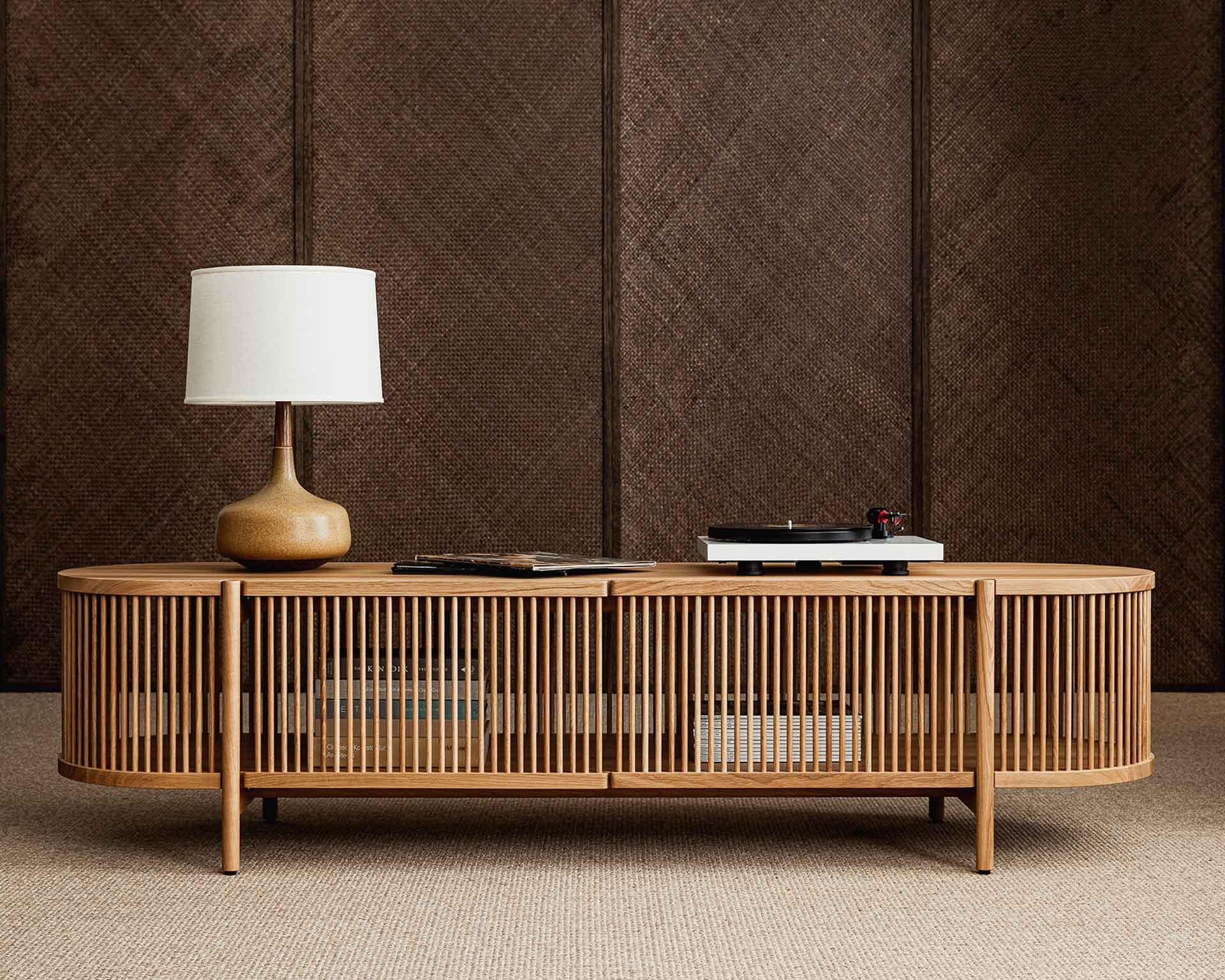 Contemporary Bastone Low Sideboard with Doors in Black Stained Oak by Poiat For Sale