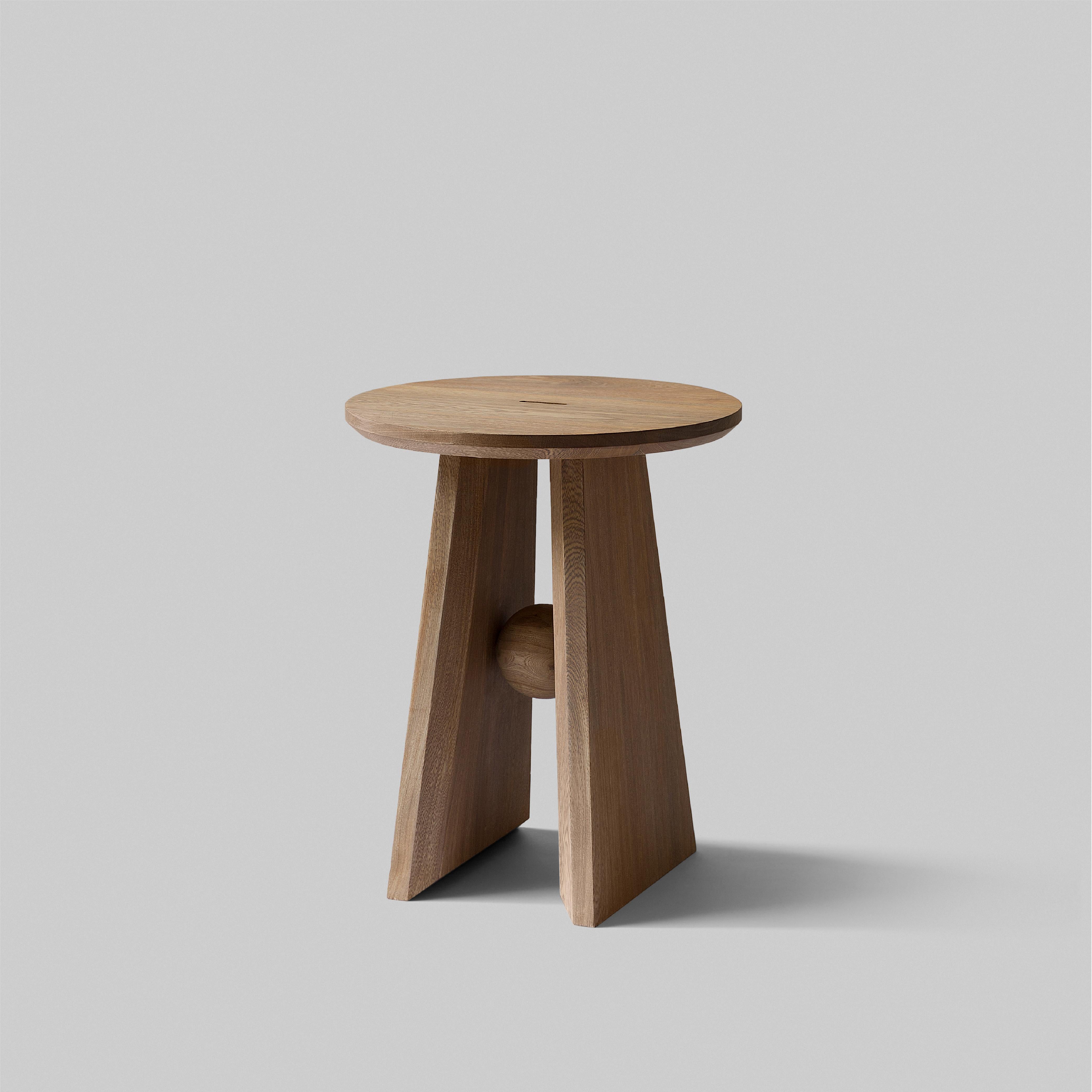 Hand-Crafted Basurto 01 Contemporary Wooden and Fabric Stool For Sale