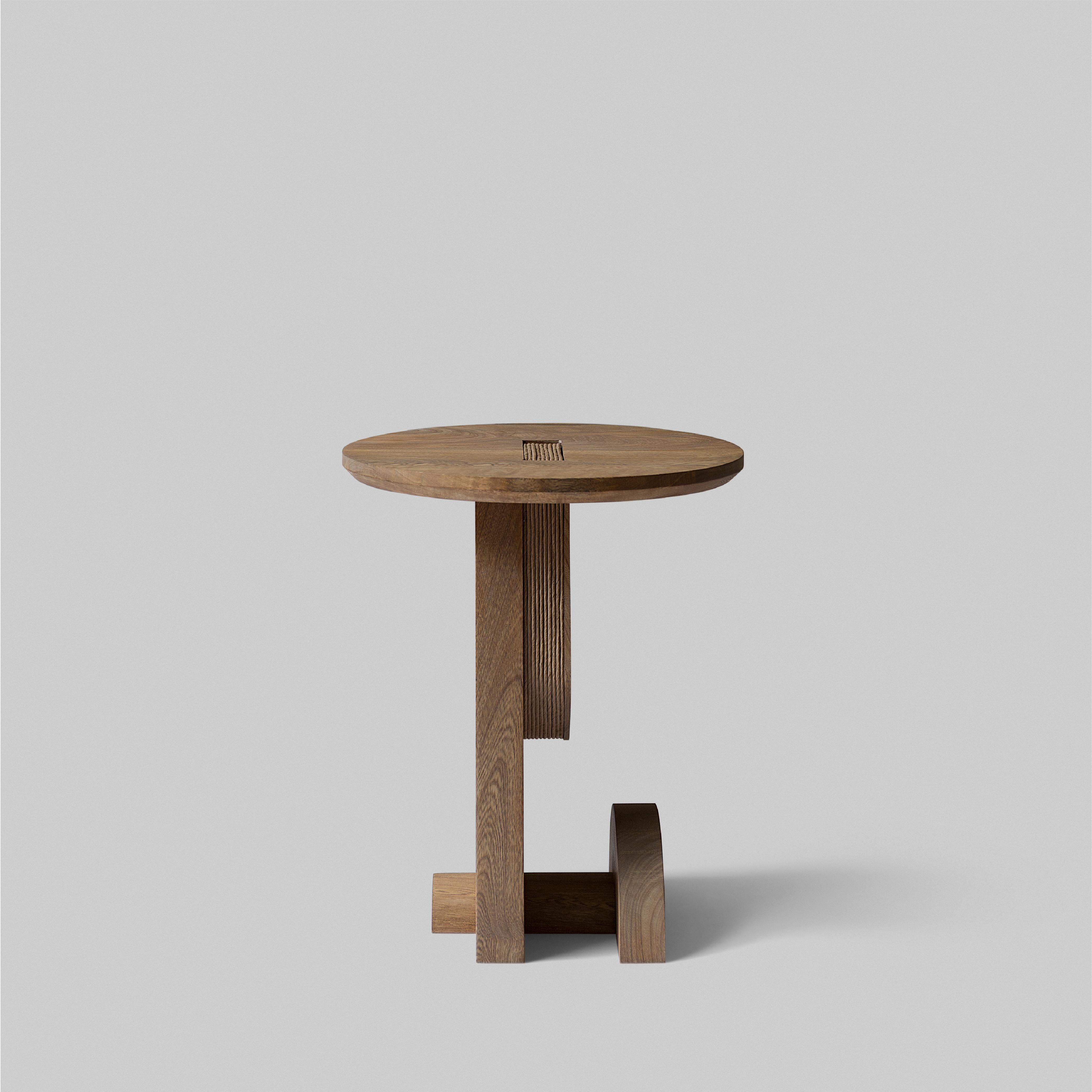 Hand-Crafted Basurto 03 Contemporary Wooden Stool with Leather details For Sale