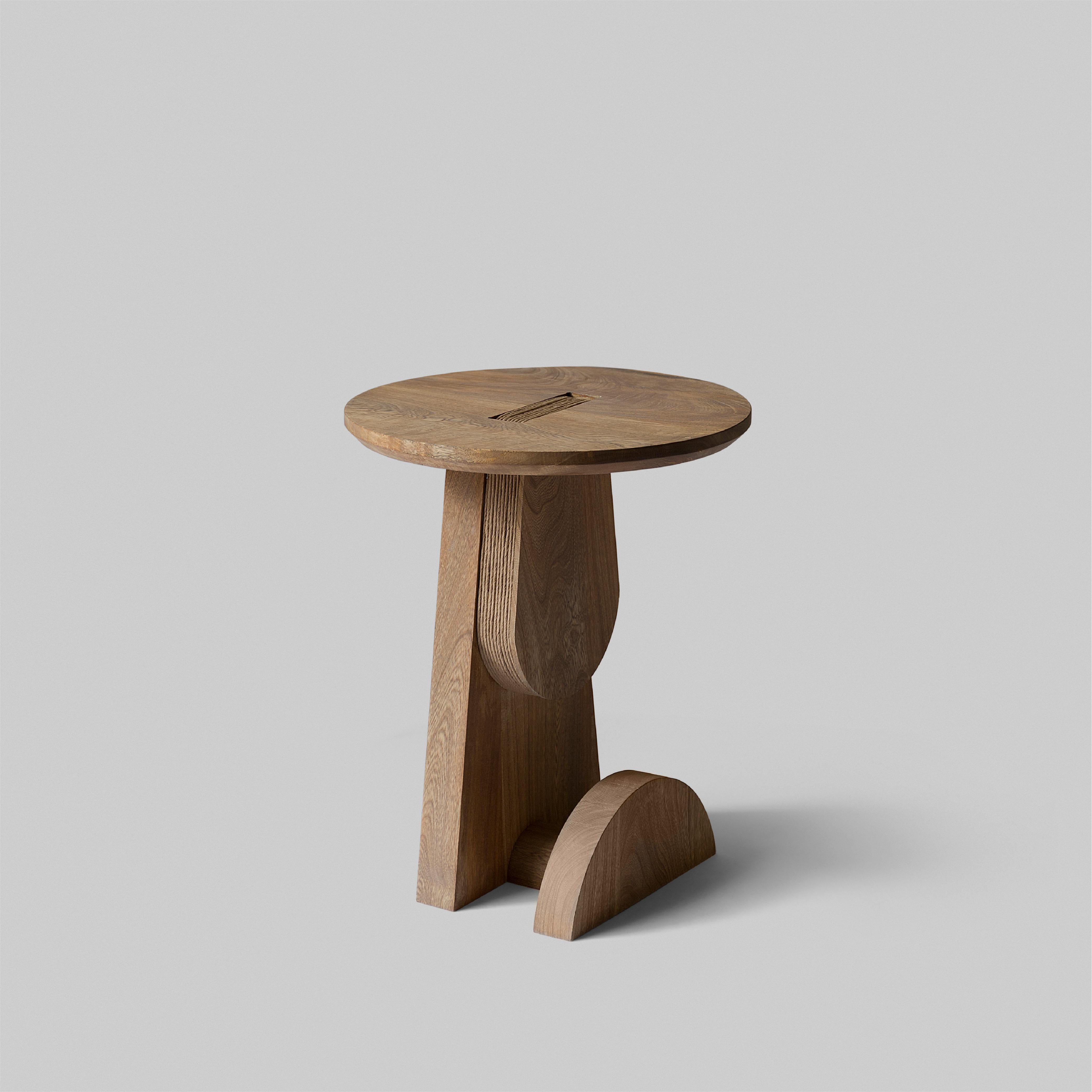 Mexican Basurto 03 Contemporary Wooden Stool with Leather details For Sale