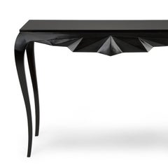 Bat Console Table in Black Lacquered Solid Mahogany