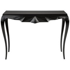 Bat Console Table in Black Lacquered Solid Mahogany