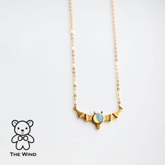 Bat Design Australian Solid Opal & Diamond Necklace 18K Yellow Gold