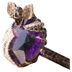 Bat Designer Ring 11 ct Amethyst and 1 ct Diamonds total ca. 0.89 ct so Creepy