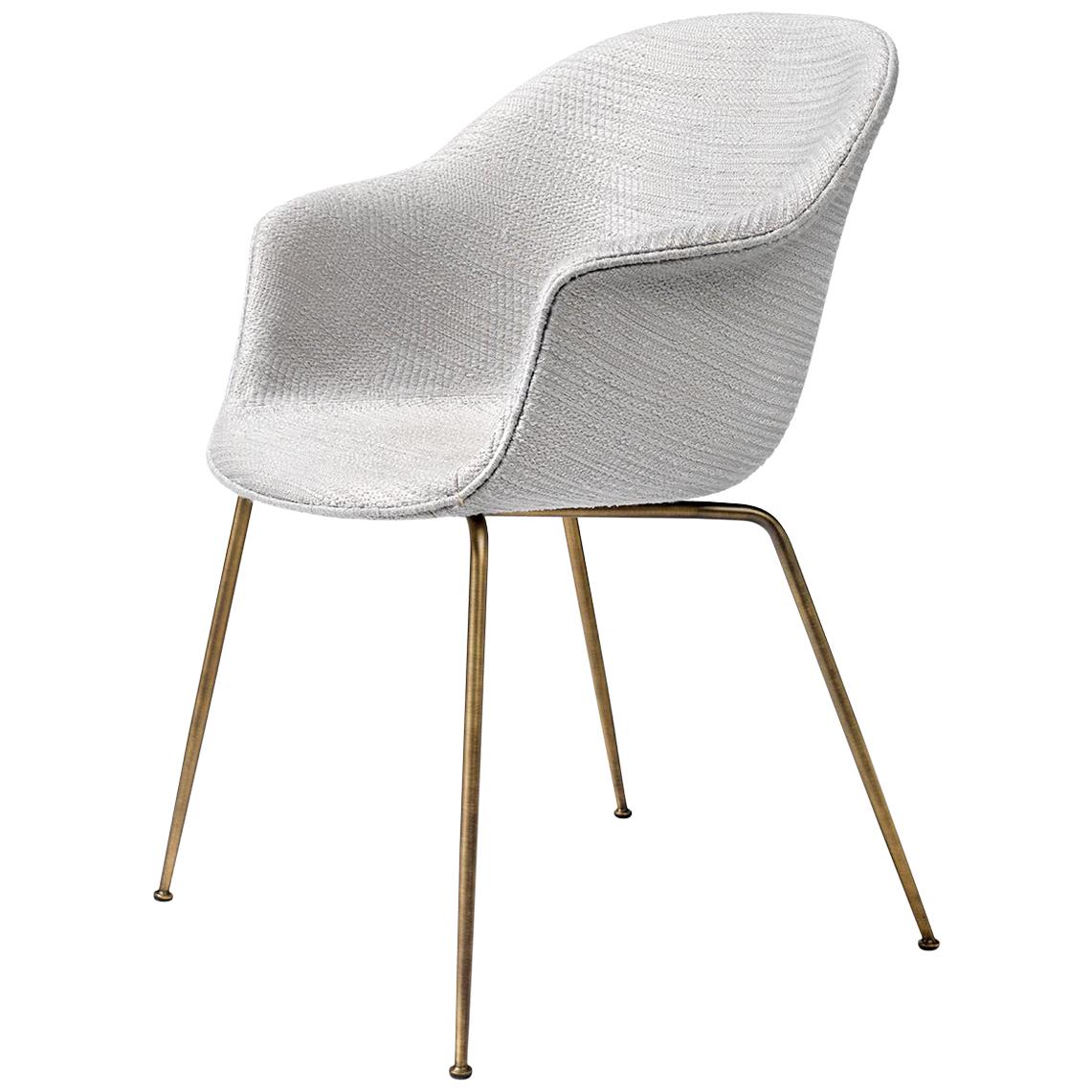 Bat Dining Chair, Fully Upholstered, Conic Base, Semi Matte Brass