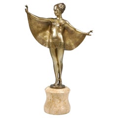 'Bat Girl', Viennese Art Déco Bronze Dancer by Josef Lorenzl c. 1915/1920