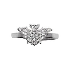 Bat Gold Band Ring with Pavé White Diamonds