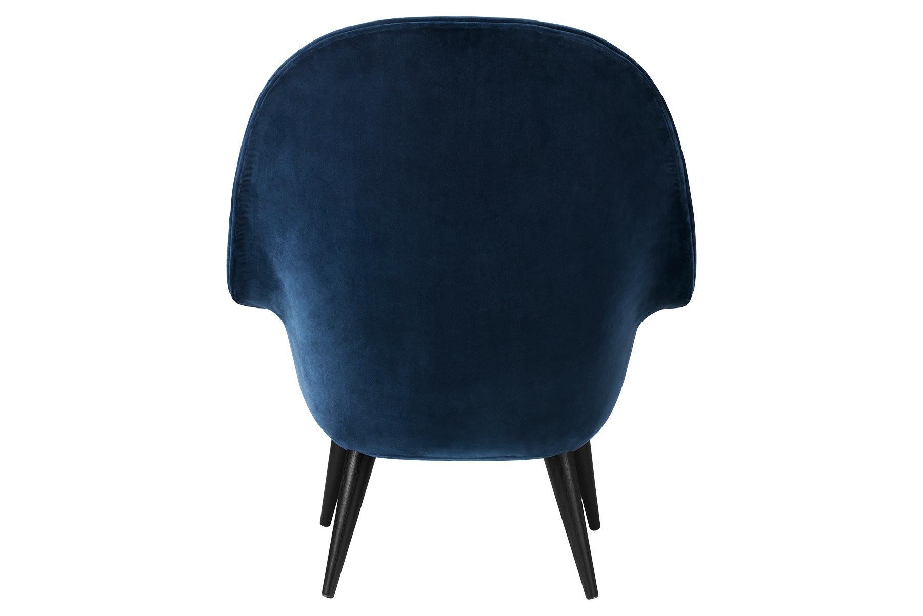 Danish Bat Highback Lounge Chair, Fully Upholstered, Black Stained Oak Base For Sale