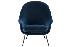 Bat Highback Lounge Chair, Fully Upholstered, Conic Base, Black Chrome