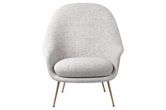 Bat Highback Lounge Chair, Fully Upholstered, Conic Base, Brass Semi Matte