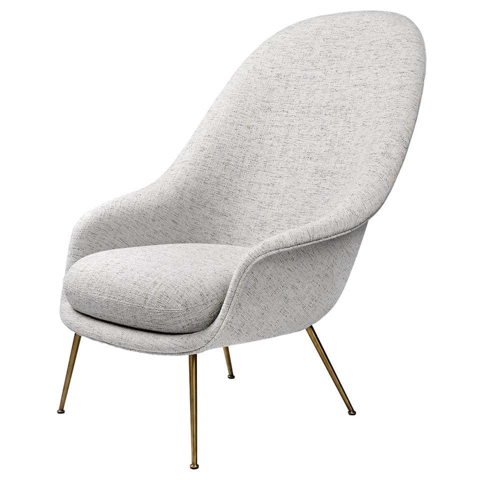 Bat Lounge Chair, High Back Fully Upholstered with Semi Matt Brass Legs ...