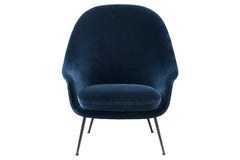 Bat Highback Lounge Chair, Fully Upholstered, Conic Base, Matte Black