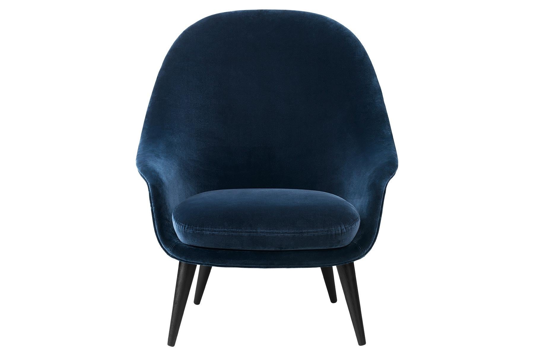 Bat Highback Lounge Chair, Fully Upholstered, Walnut Base For Sale 2