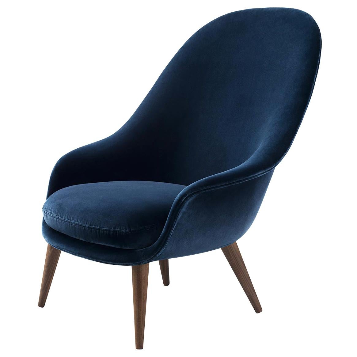 Bat Highback Lounge Chair, Fully Upholstered, Walnut Base