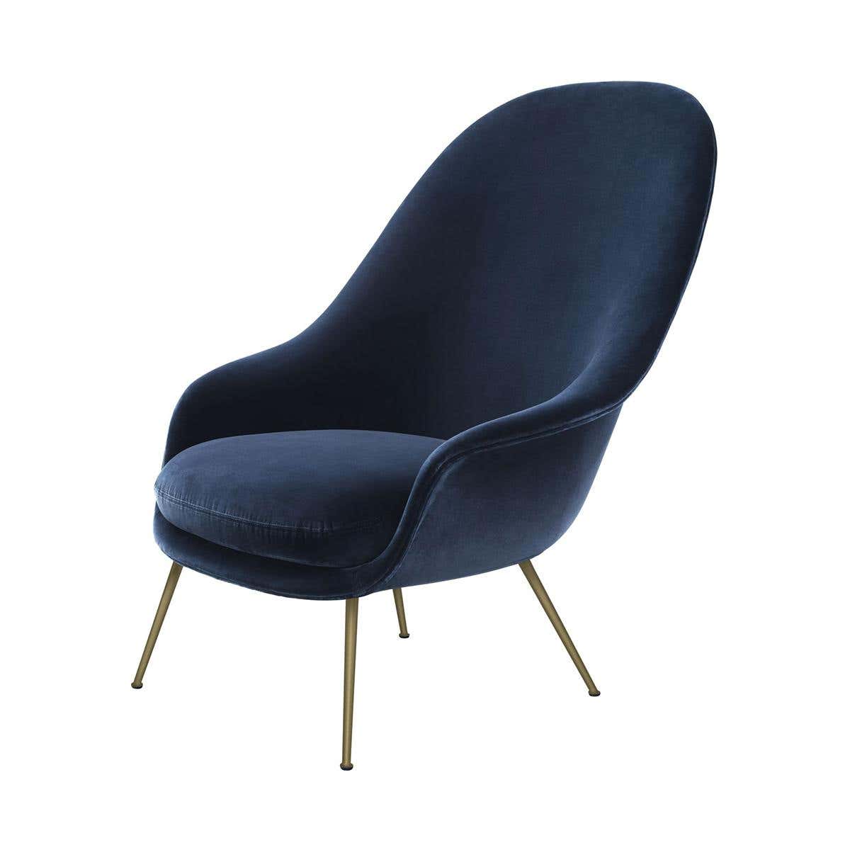 Bat Lounge Chair, High Back Fully Upholstered with Semi Matt Brass Legs ...