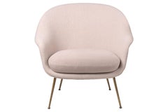 Bat Low Back Lounge Chair, Fully Upholstered, Conic Base, Antique Brass