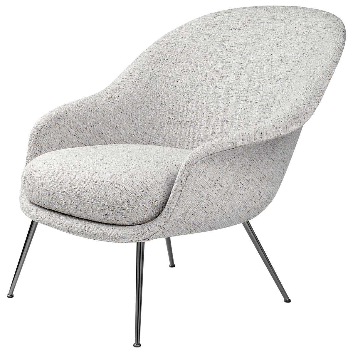 Bat Low Back Lounge Chair, Fully Upholstered, Conic Base, Black Chrome ...