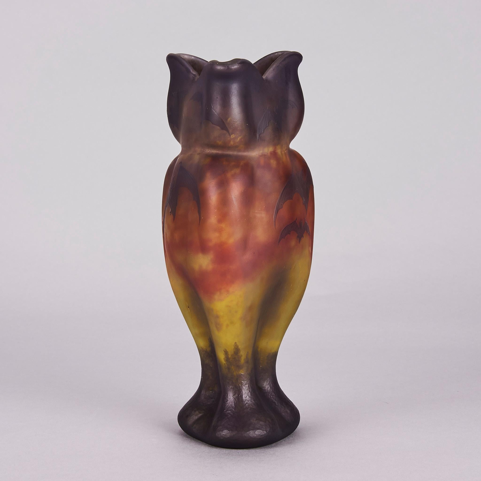 20th Century “Bat Vase” Art Nouveau Cameo Glass Vase by Daum Frères, circa 1900 For Sale