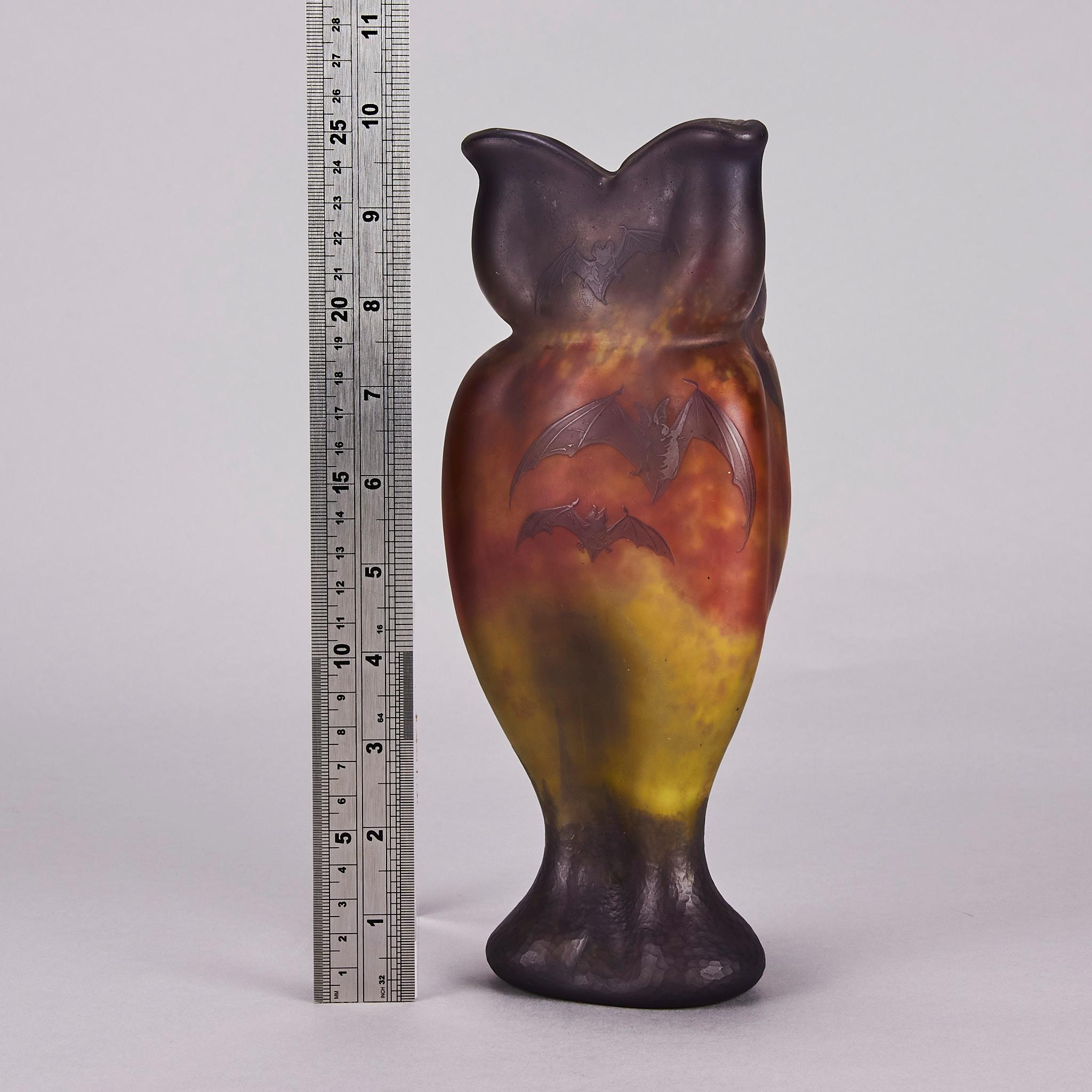 Ceramic “Bat Vase” Art Nouveau Cameo Glass Vase by Daum Frères, circa 1900 For Sale