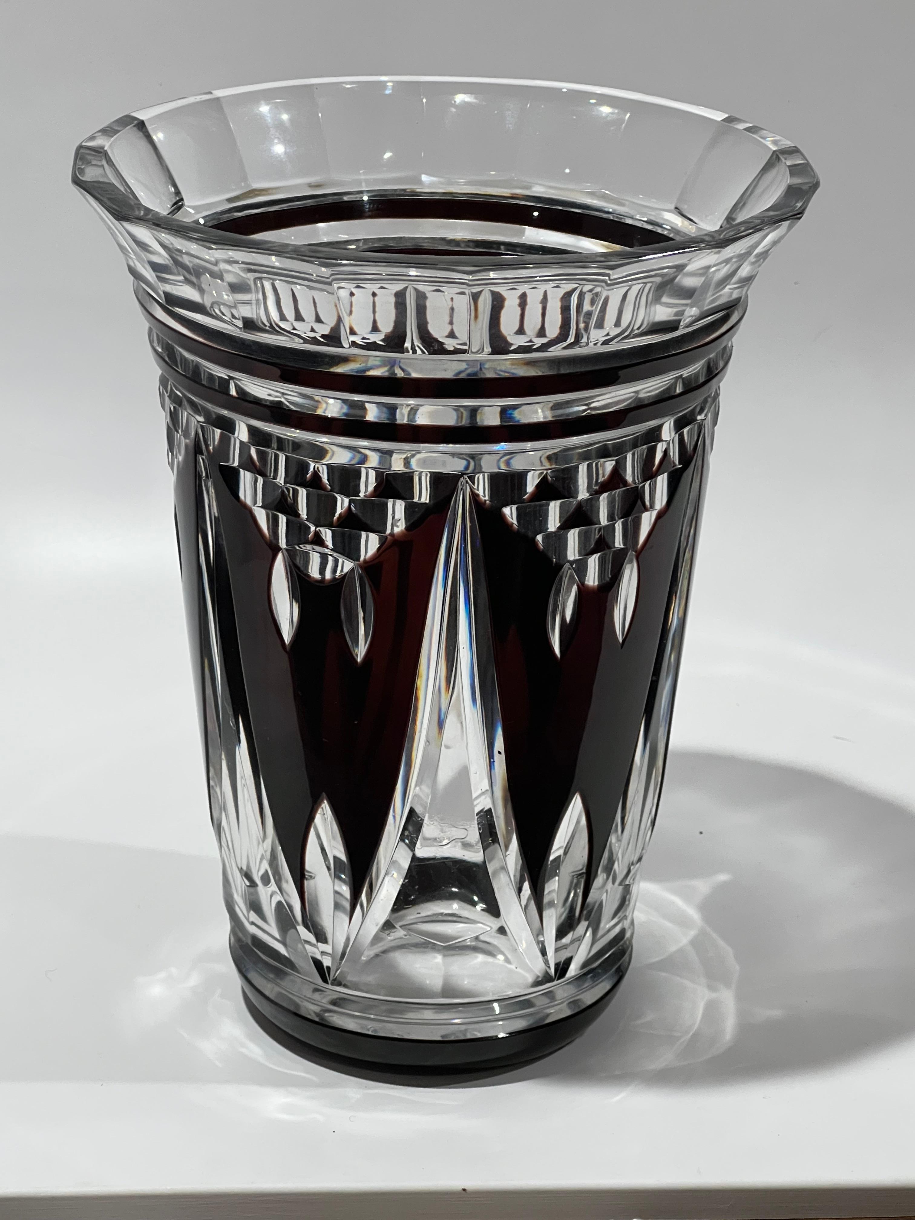 Belgian Bat Vase Cut Crystal Val Saint Lambert Attributed Charles Graffart For Sale