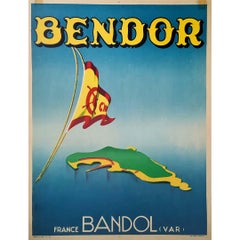 CIRCA 1950 Original-Reiseplakat lädt Sie auf die idyllische Insel Bendor ein