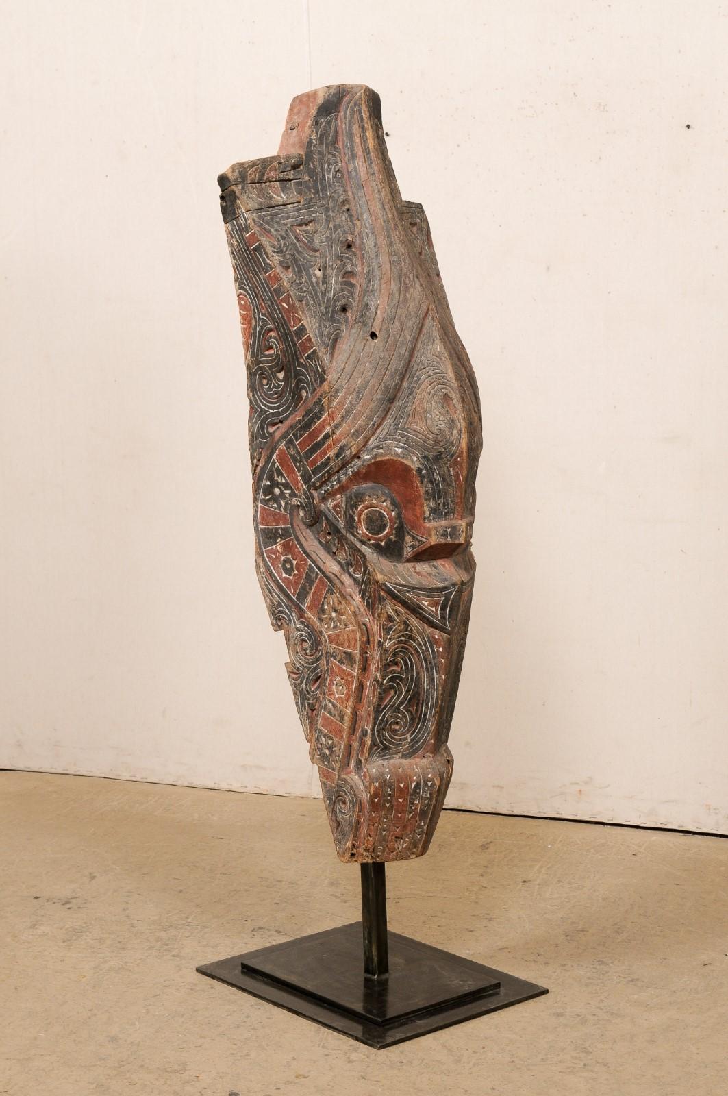 Hand-Carved Batak Architectural Fragment w/ Custom Stand For Sale