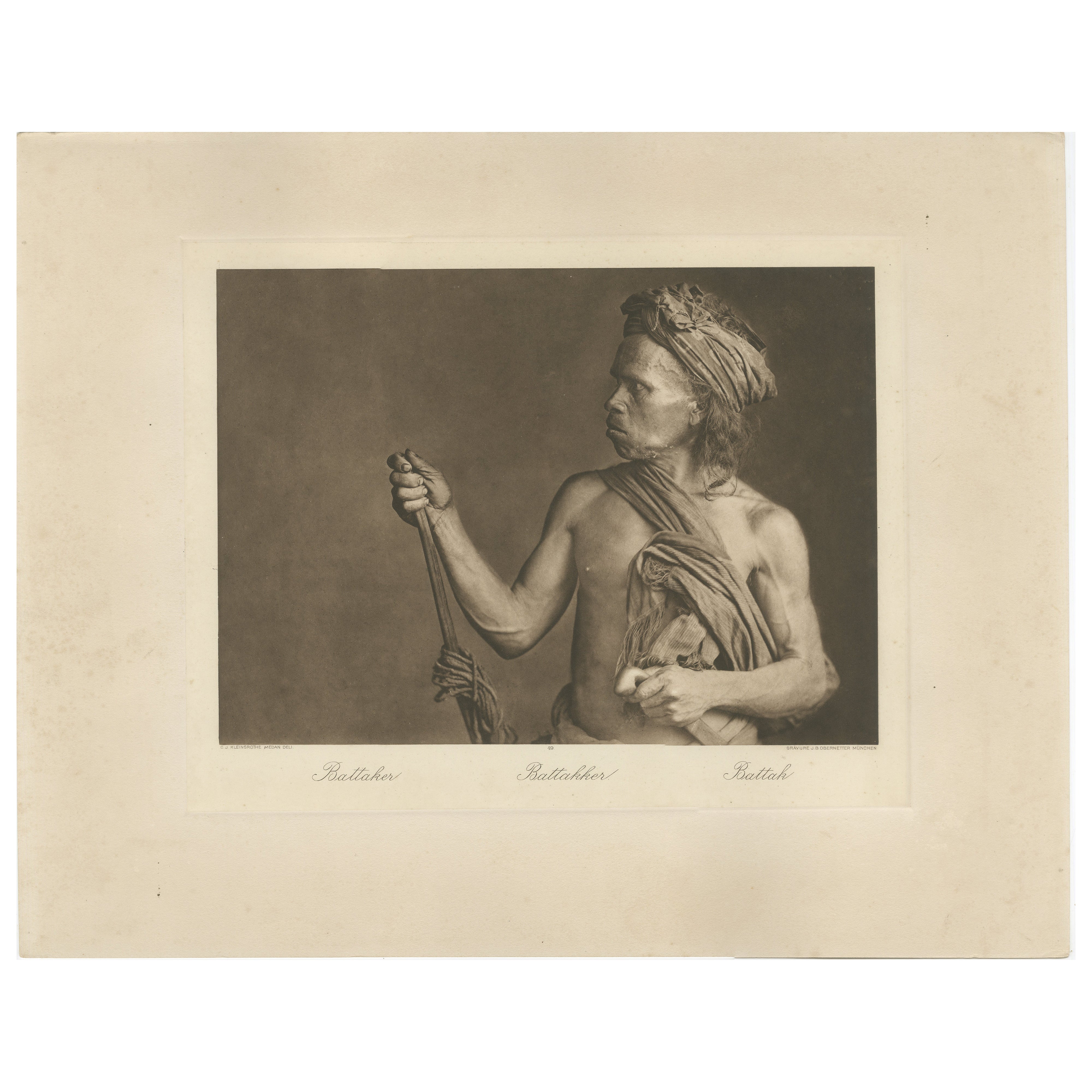 Batak Warrior Portrait, Sumatra, C J Kleingrothe, Dutch East Indies c1910 For Sale