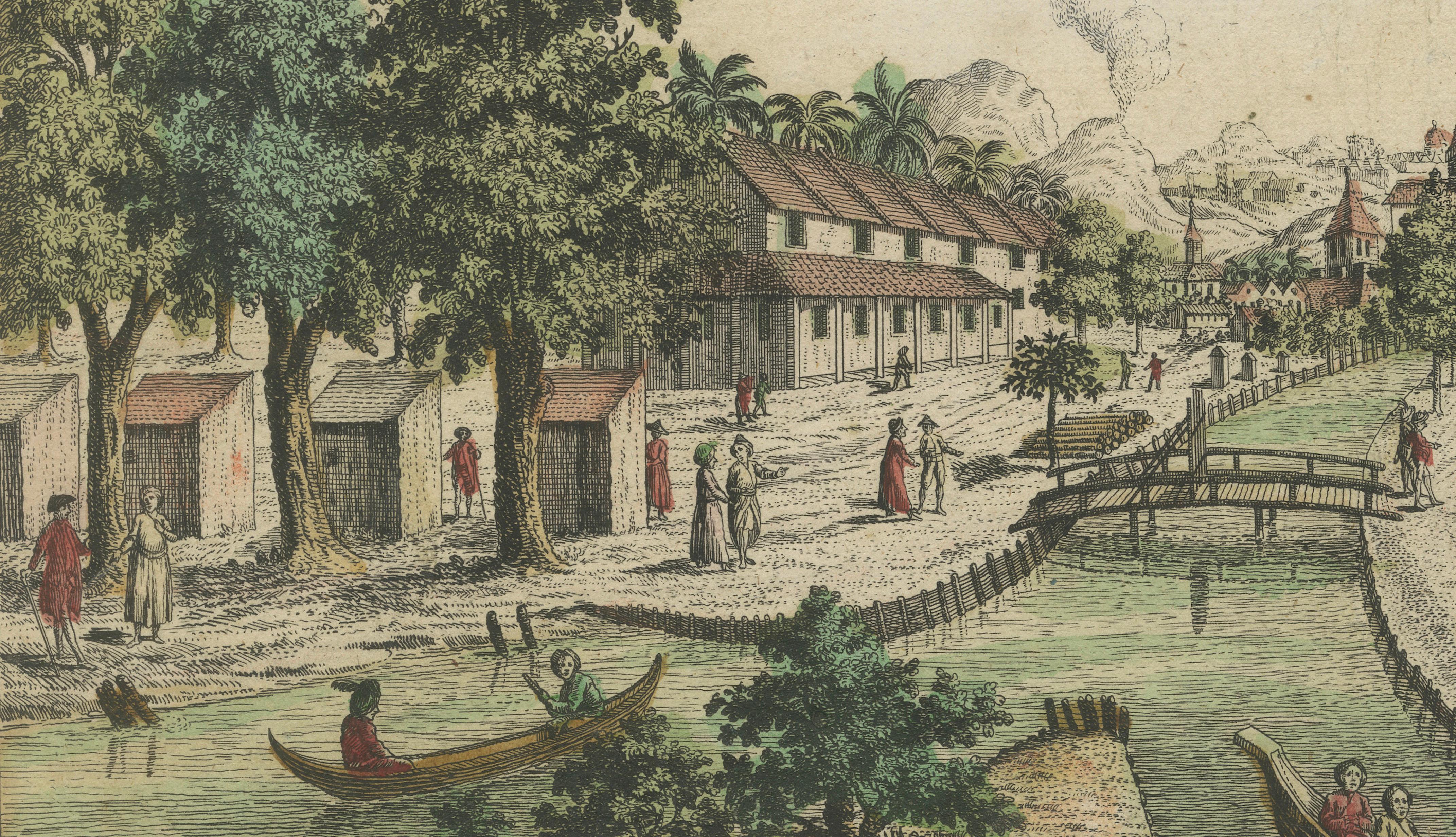 Batavia, une vue de l'église portugaise - Estampe optique ancienne, Indonésie 1770 en vente 3