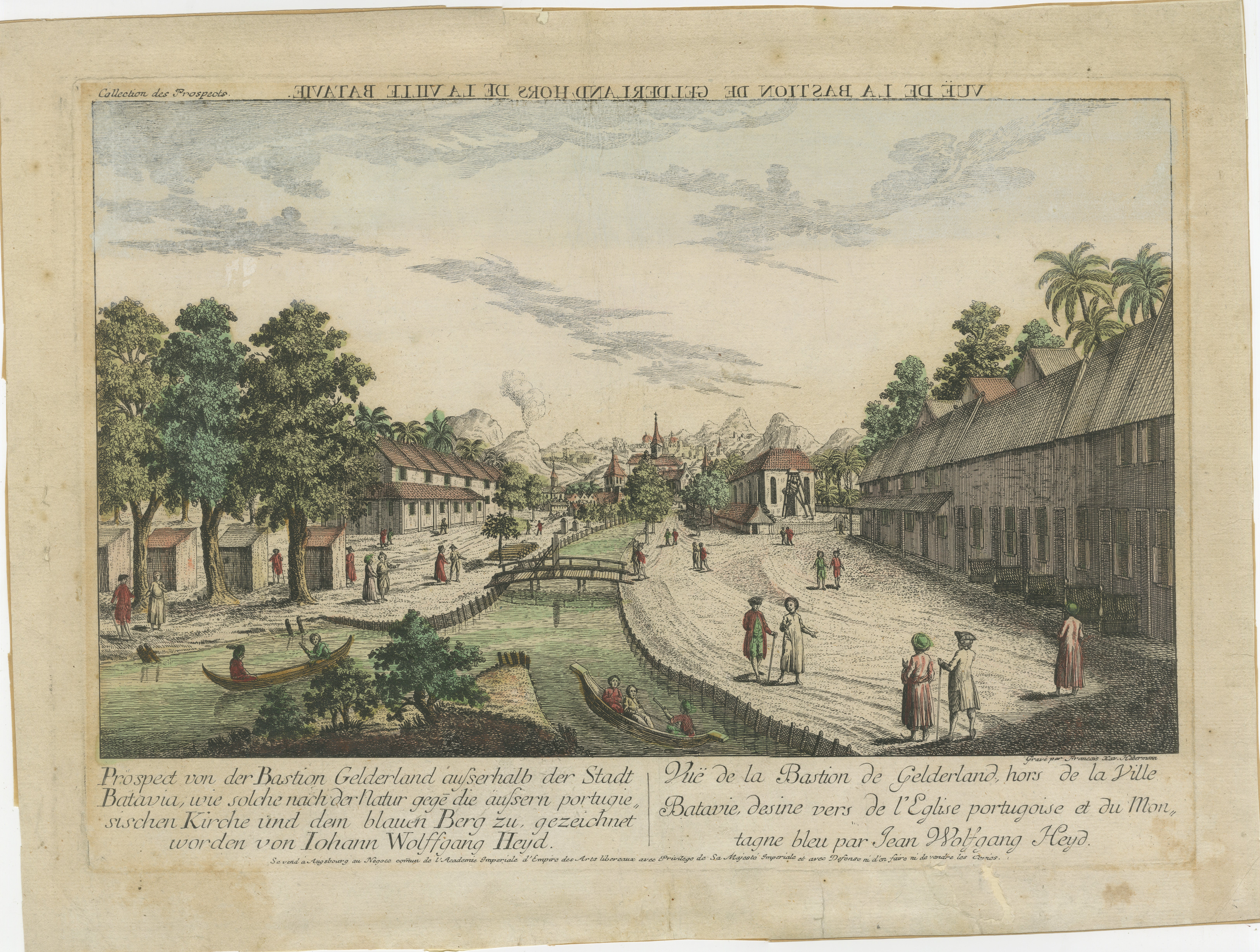 Vue optique du bastion de Batavia Gelderland, Indonésie, vers 1770

Il s'agit d'une gravure optique originale du XVIIIe siècle, coloriée à la main, représentant une vue du Bastion Gelderland à l'extérieur des murs de la ville de Batavia (aujourd'hui
