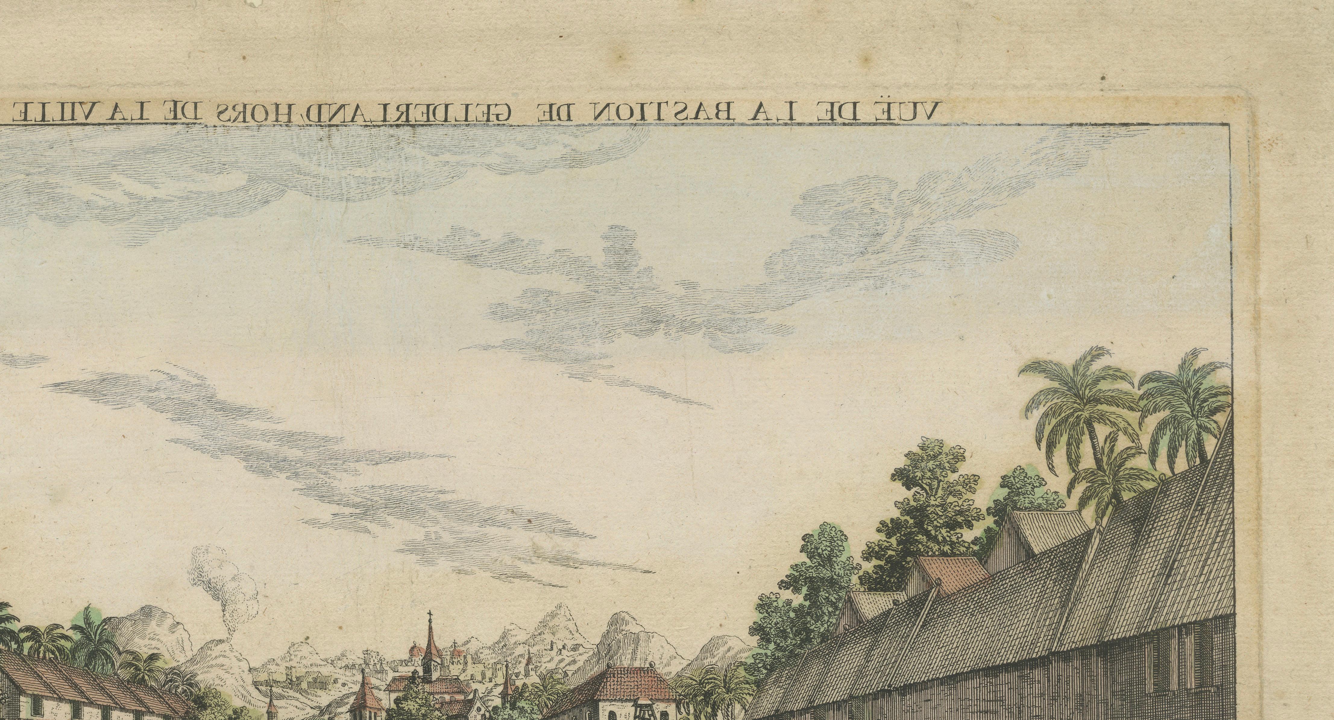 XVIIIe siècle et antérieur Batavia, une vue de l'église portugaise - Estampe optique ancienne, Indonésie 1770 en vente