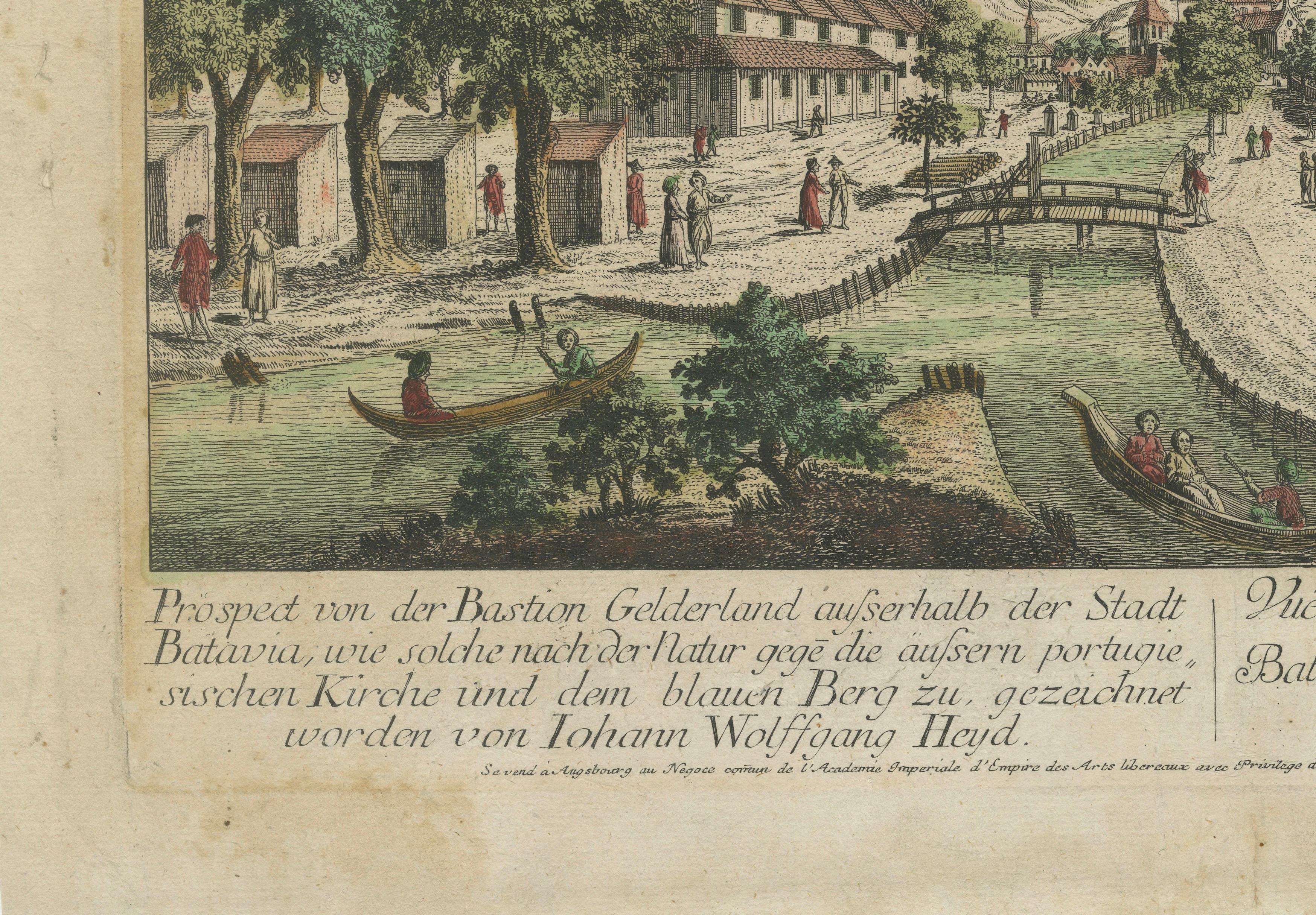 Batavia, une vue de l'église portugaise - Estampe optique ancienne, Indonésie 1770 en vente 1
