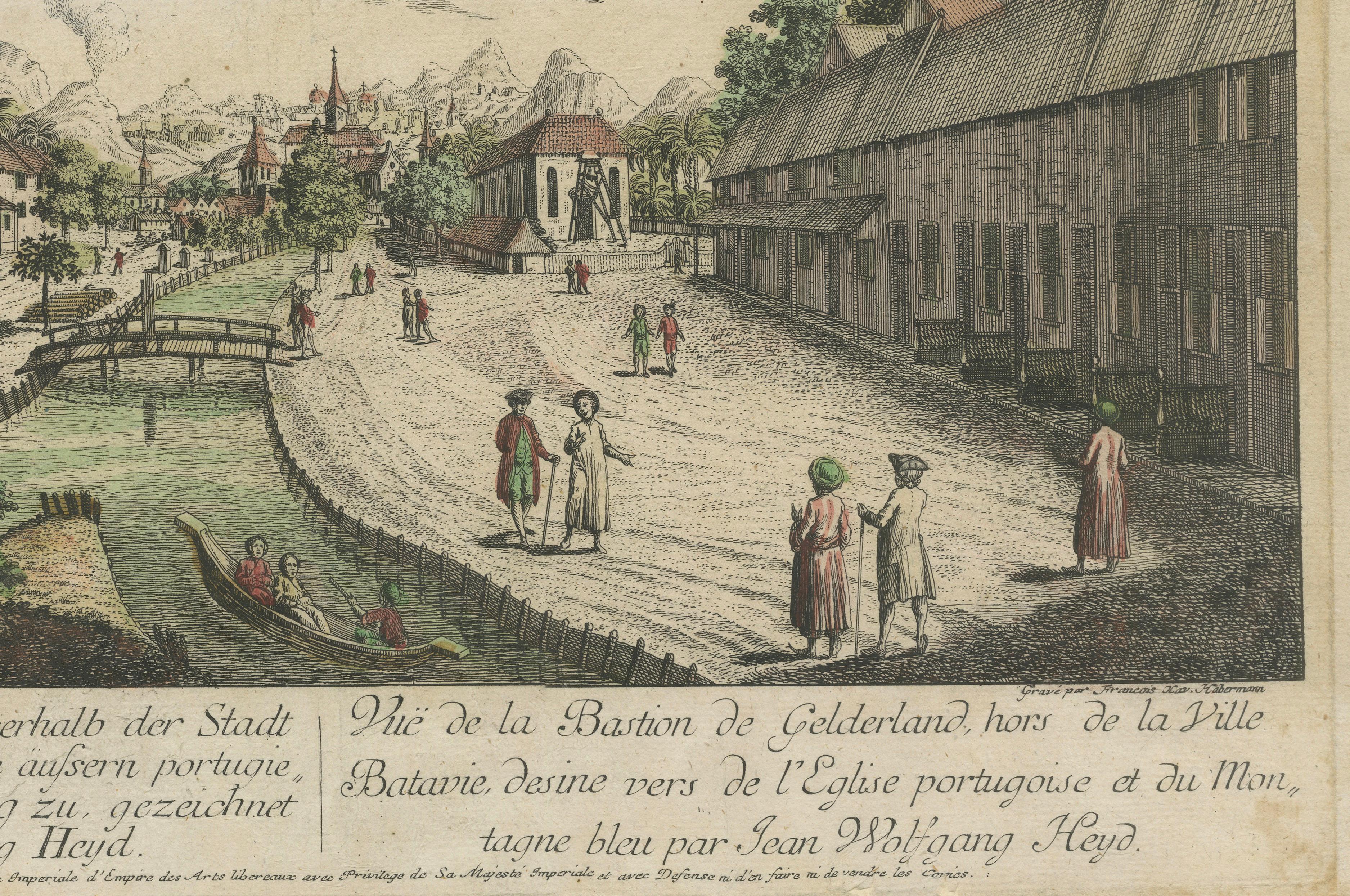Batavia, une vue de l'église portugaise - Estampe optique ancienne, Indonésie 1770 en vente 2