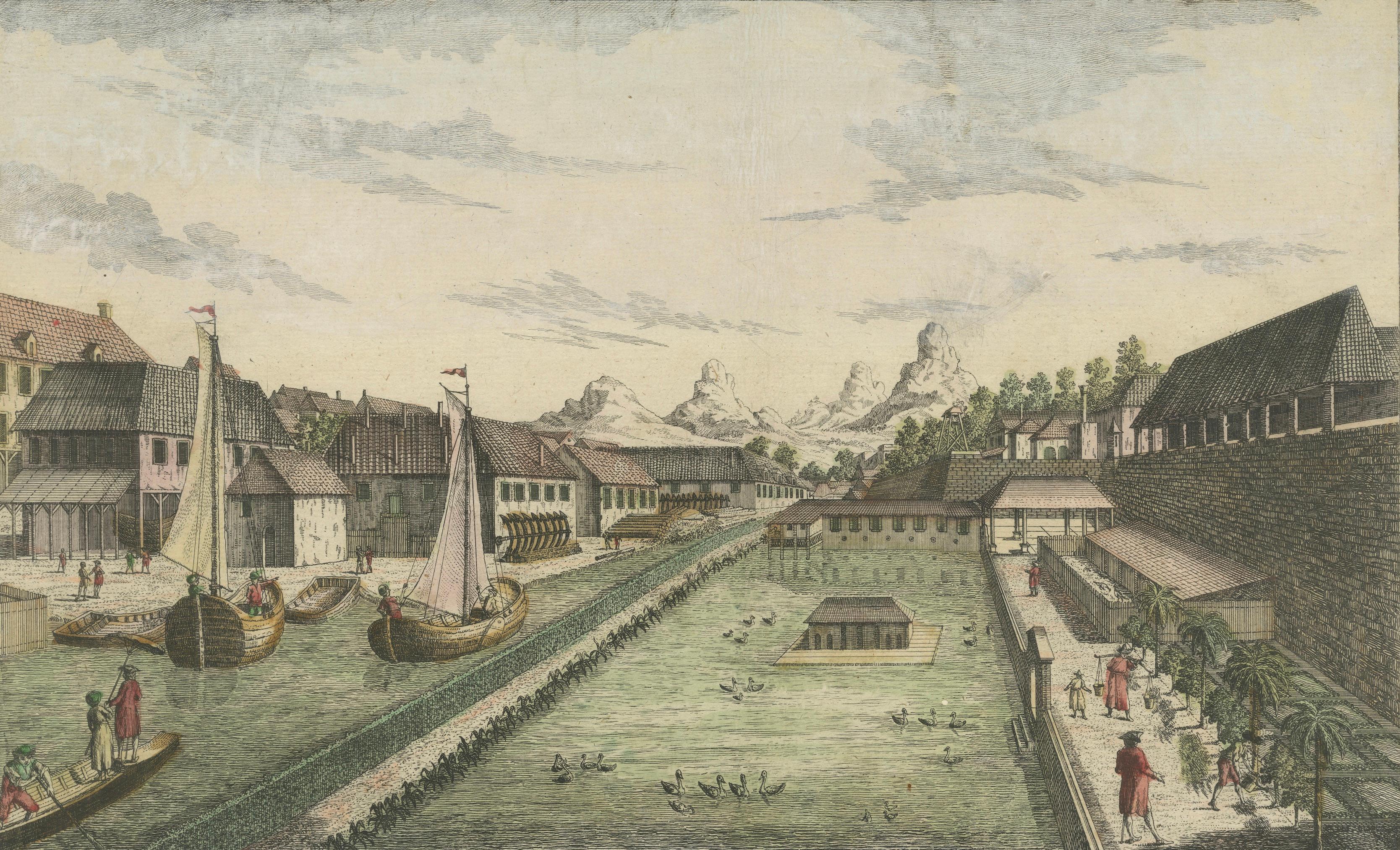 Allemand Bastion de Batavia Perl - Gravure optique ancienne d'Indonésie, c.1770 en vente