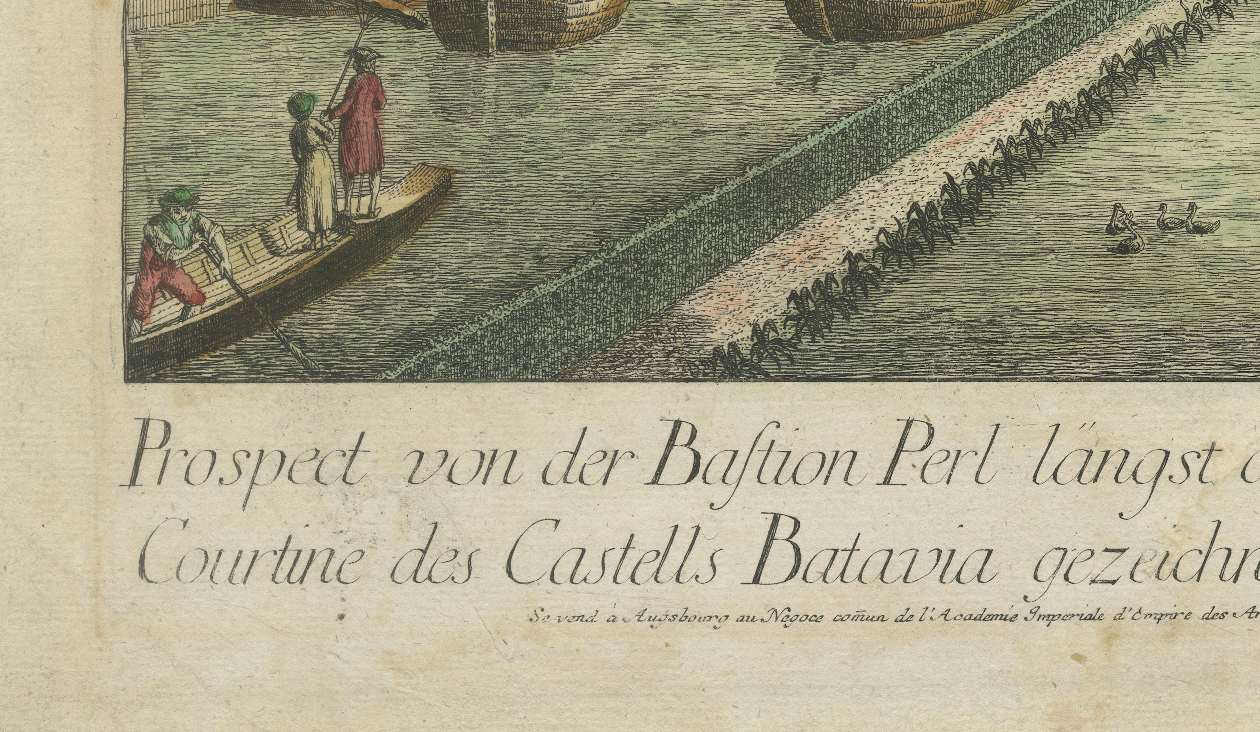 Gravé Bastion de Batavia Perl - Gravure optique ancienne d'Indonésie, c.1770 en vente