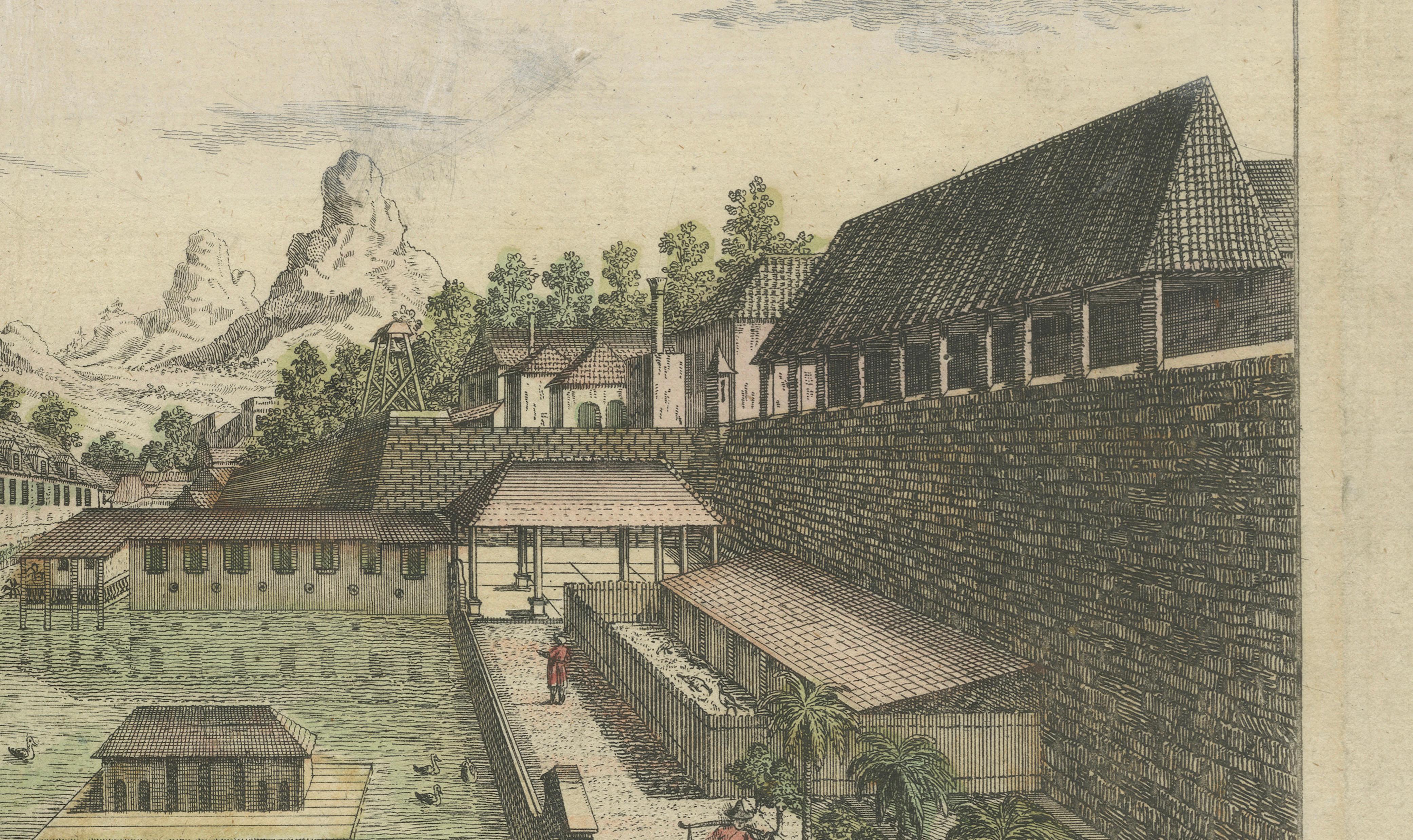 Bastion de Batavia Perl - Gravure optique ancienne d'Indonésie, c.1770 État moyen - En vente à Langweer, NL