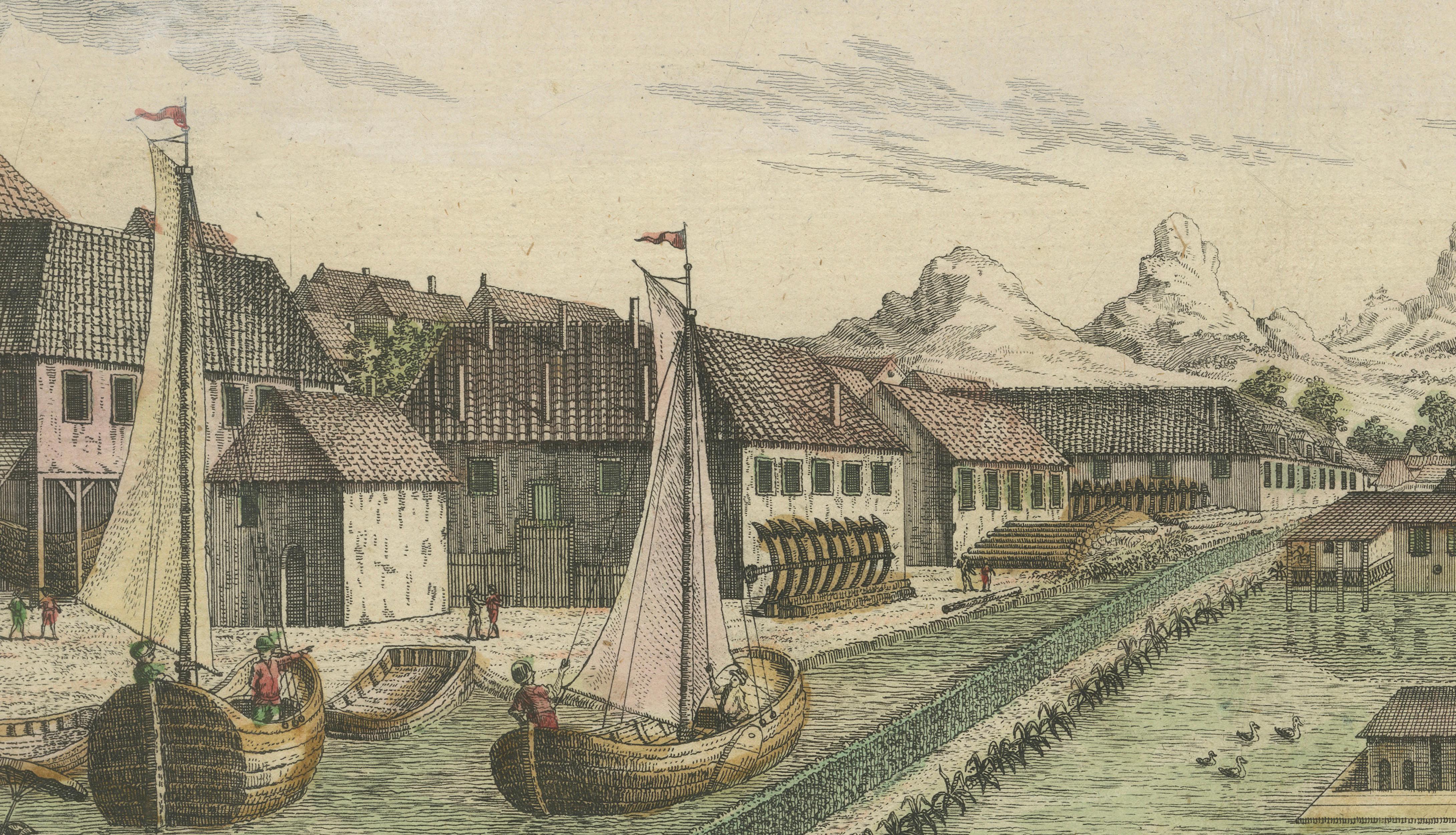 XVIIIe siècle et antérieur Bastion de Batavia Perl - Gravure optique ancienne d'Indonésie, c.1770 en vente