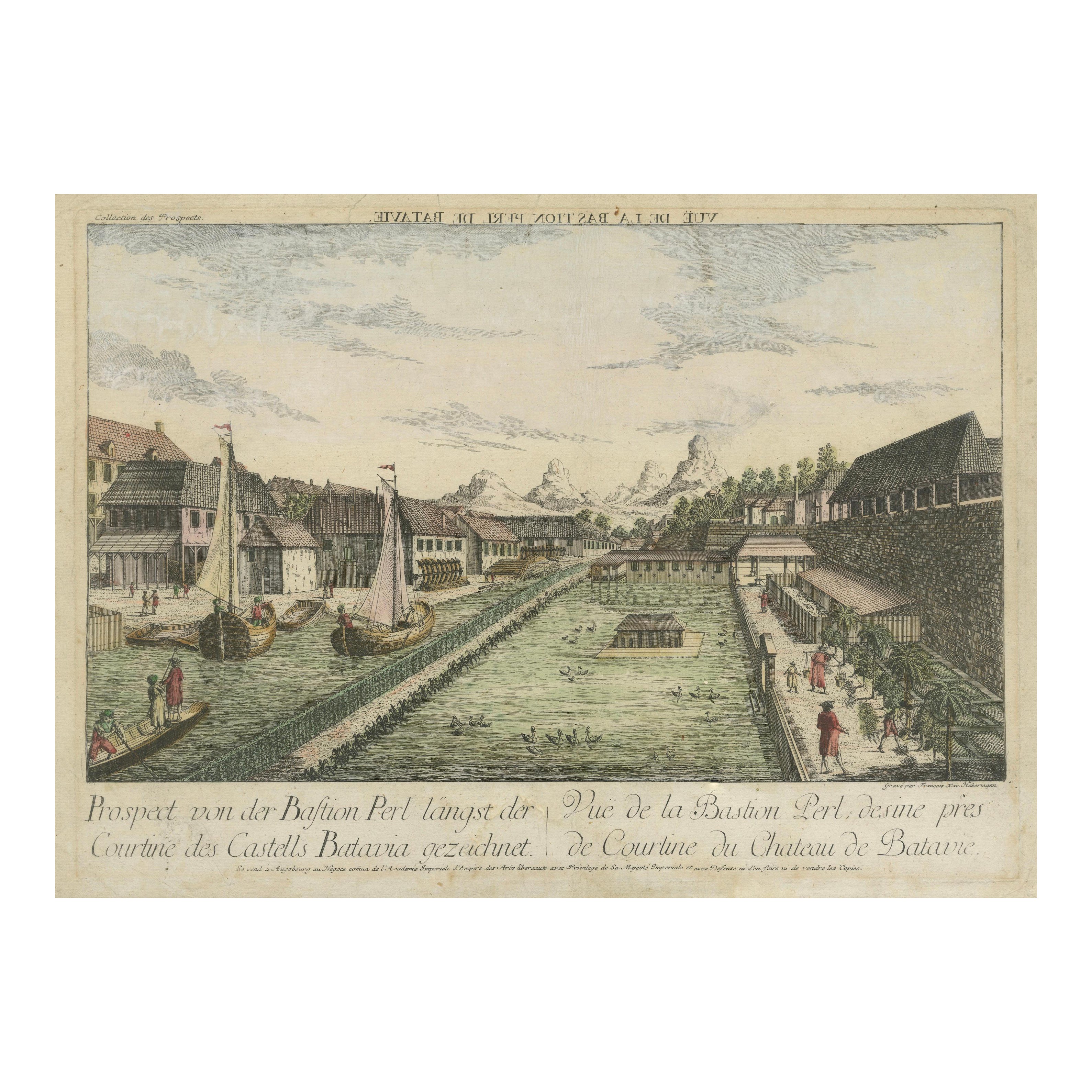 Bastion de Batavia Perl - Gravure optique ancienne d'Indonésie, c.1770